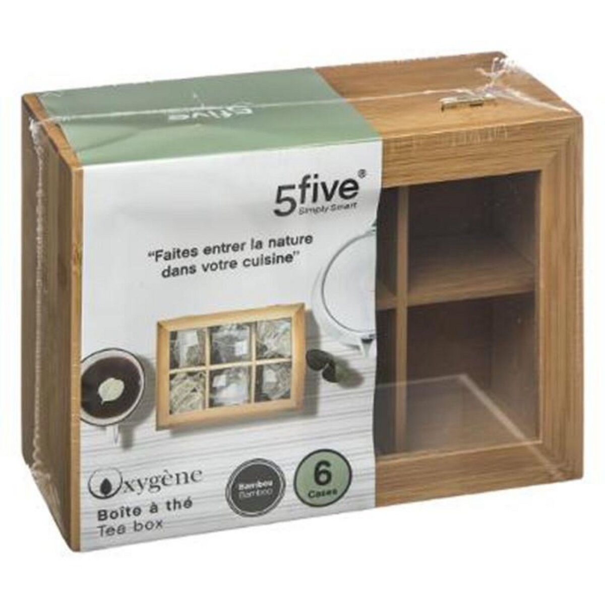 FIVE Boîte à Thé 6 Compartiments  Writ  21cm Naturel