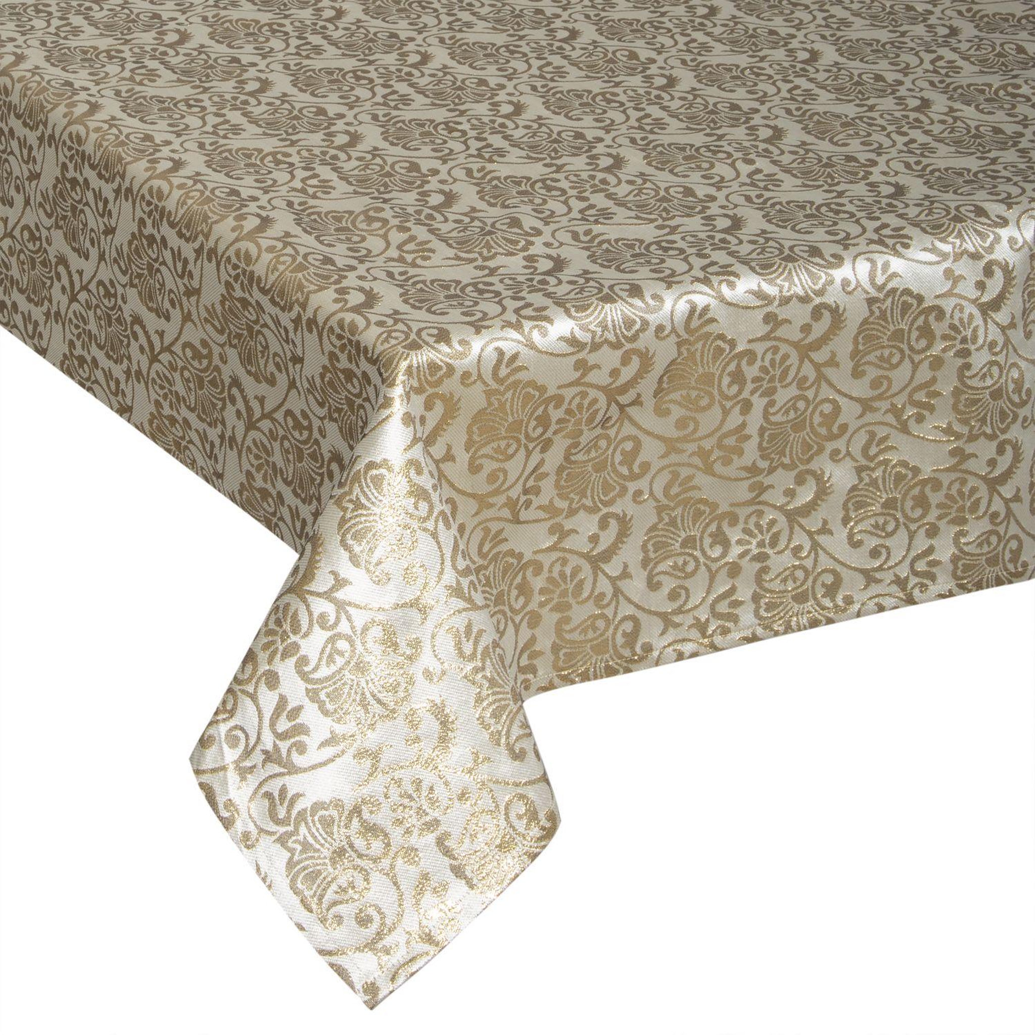 Voir la diapositive 1 : FEERIC LIGHT & CHRISTMAS Nappe rectangulaire à impression baroque - 140 x 360 cm - Dorée