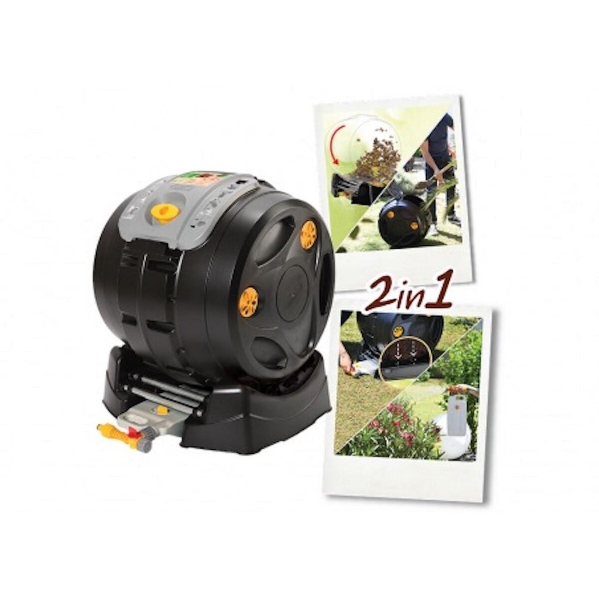 Hozelock Composteur rotatif EasyMix 2en1 – tambour amovible – récupération jus de compost
