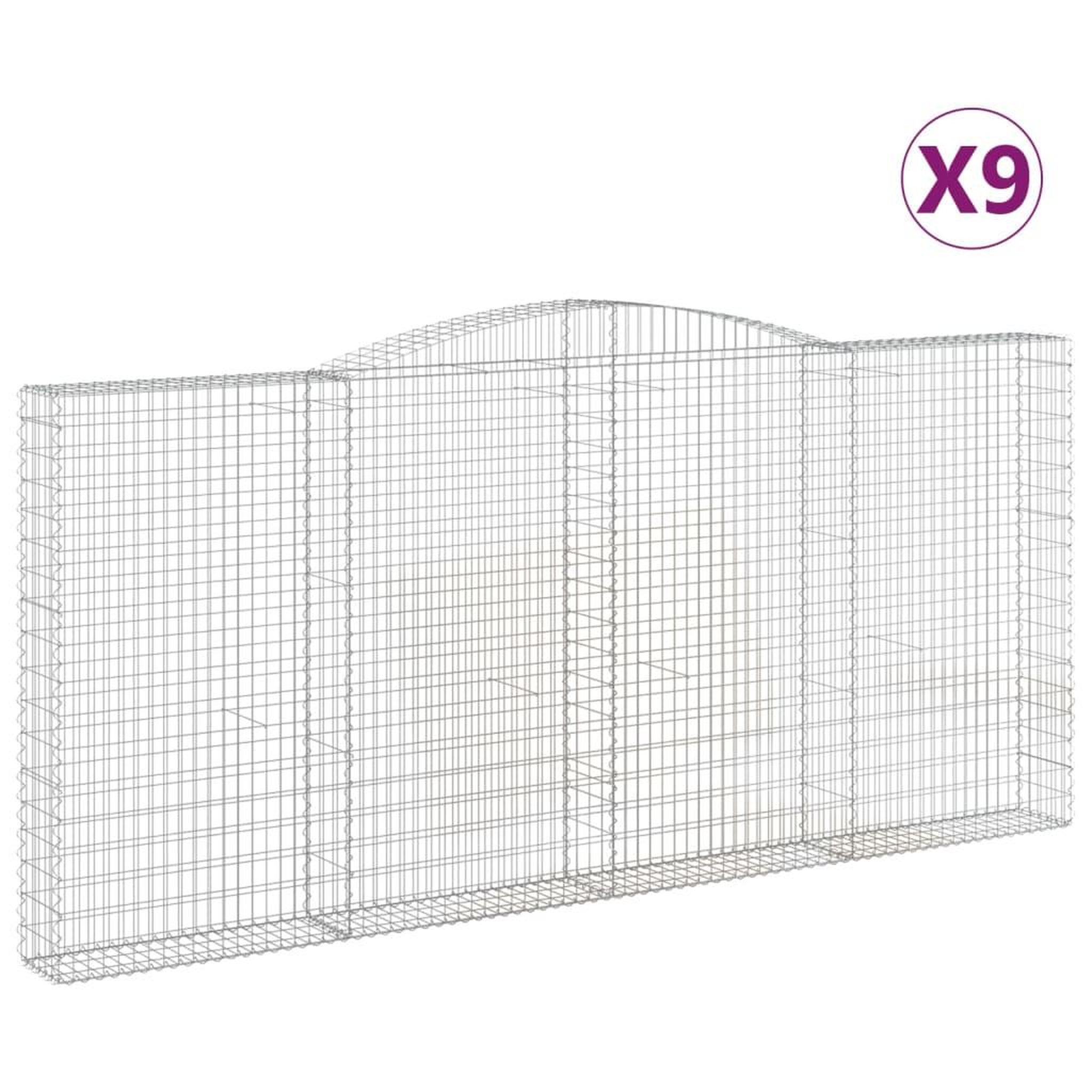 Voir la diapositive 2 : VIDAXL Paniers a gabions arques 9 pcs 400x30x180/200 cm Fer galvanise