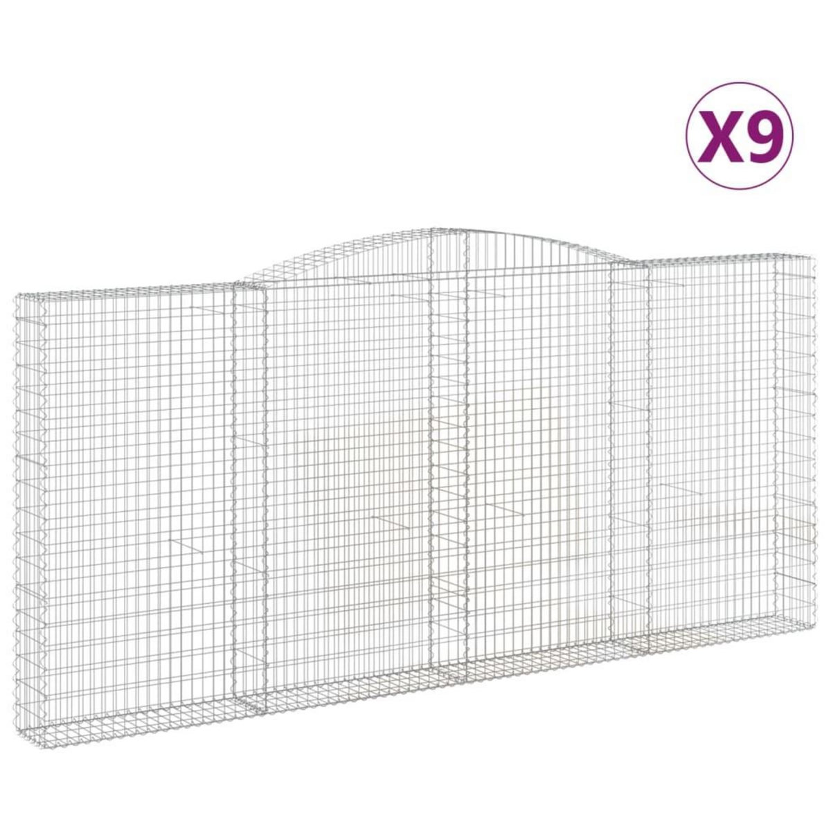 VIDAXL Paniers a gabions arques 9 pcs 400x30x180/200 cm Fer galvanise