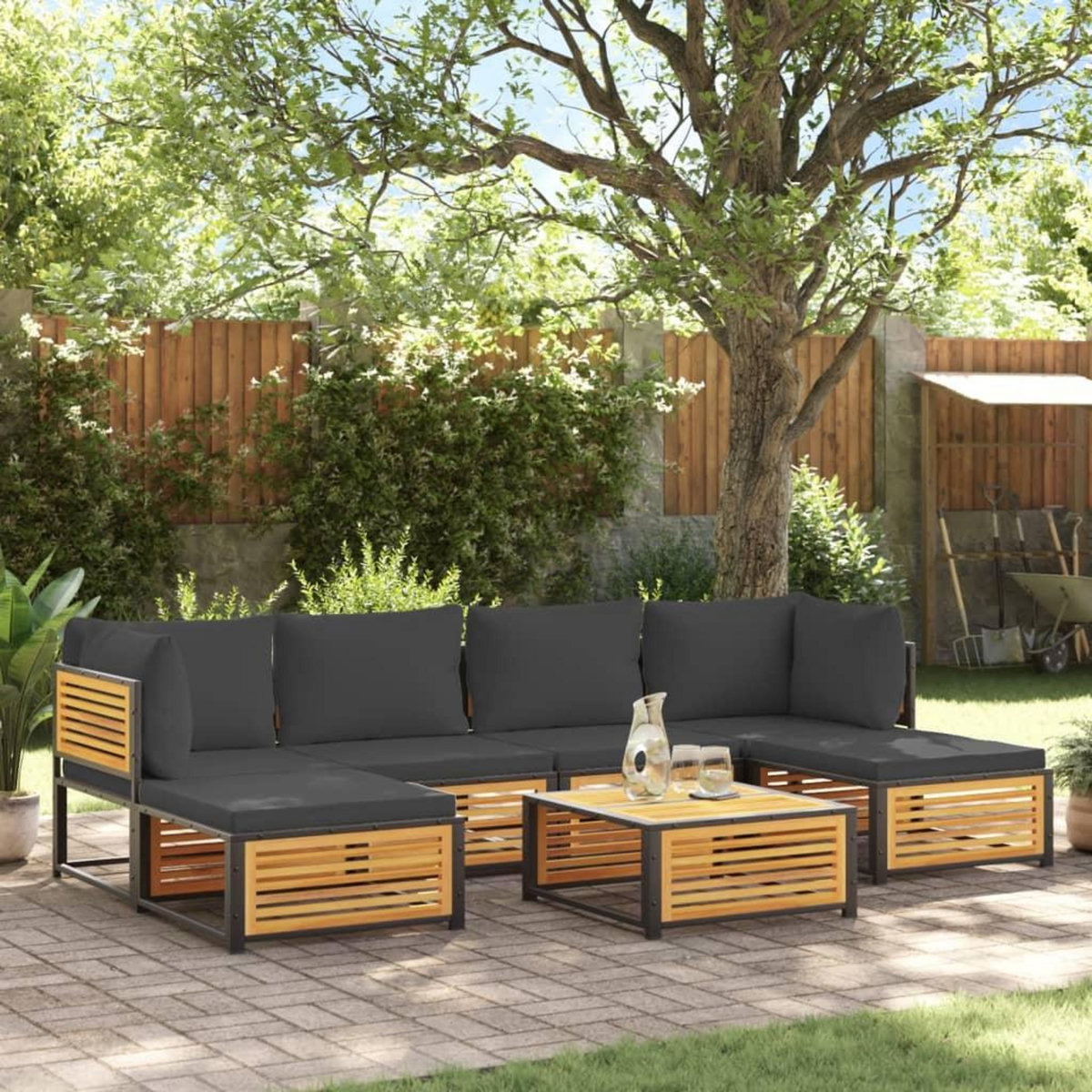 VIDAXL Salon de jardin avec coussins 7 pcs bois massif d'acacia