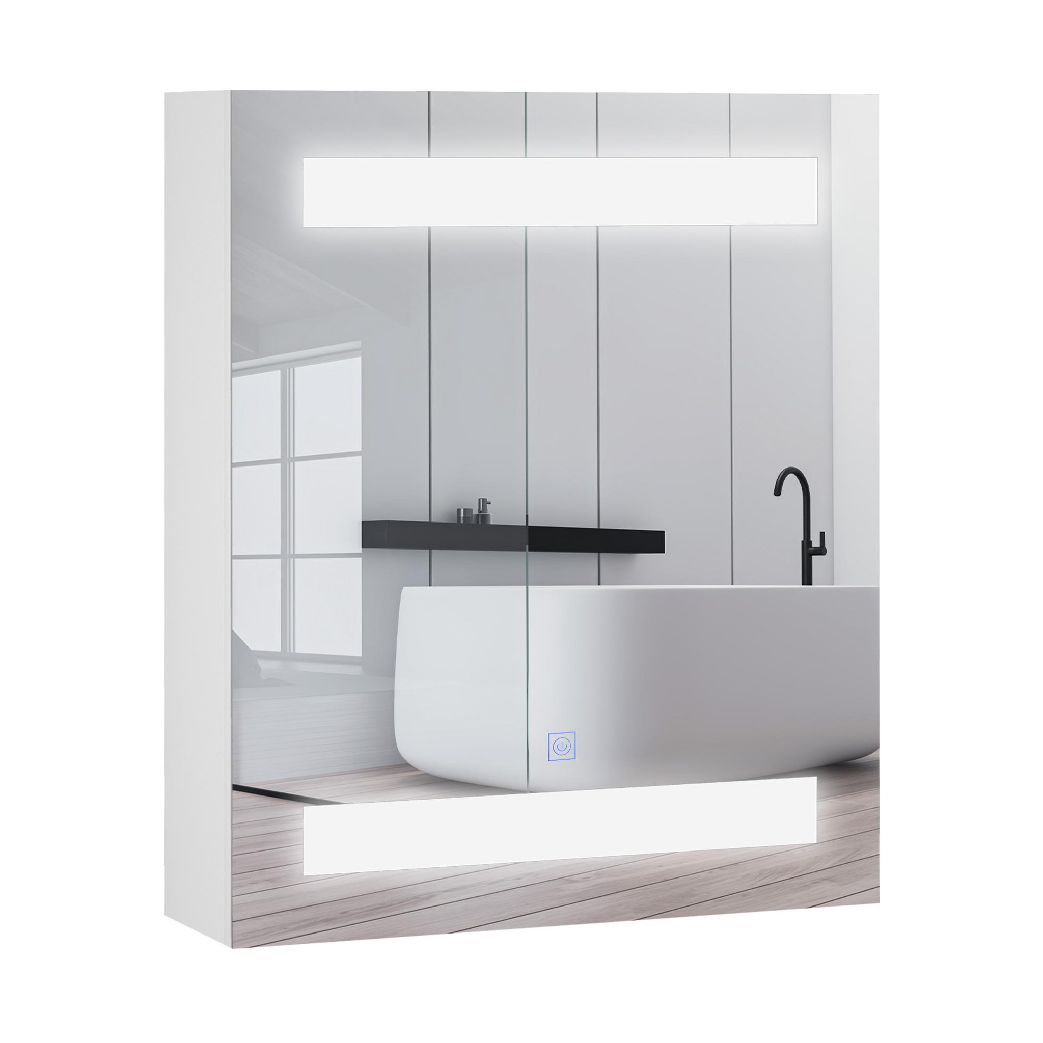Voir la diapositive 1 : HOMCOM Miroir lumineux led armoire murale design de salle de bain 2 en 1 dim. 50l x 15l x 60h cm mdf blanc