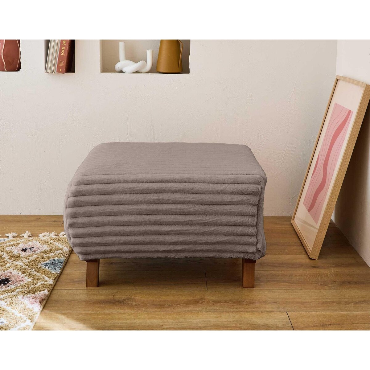 BEST MOBILIER Cristal - pouf modulable - 65 cm - en fausse fourrure côtelée