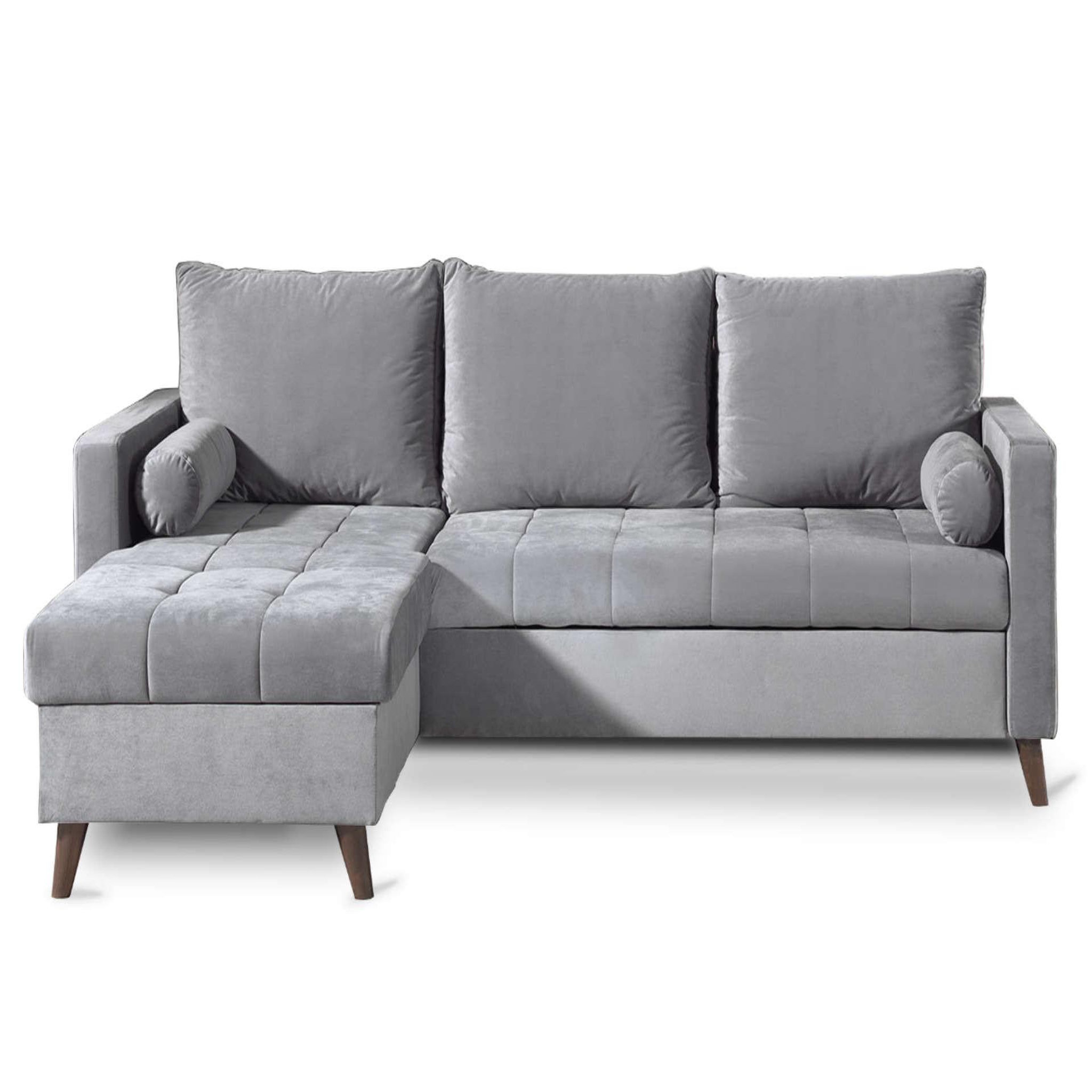 Voir la diapositive 1 : BEST MOBILIER Polar - canapé d'angle réversible convertible - en velours au design scandinave - 4 places