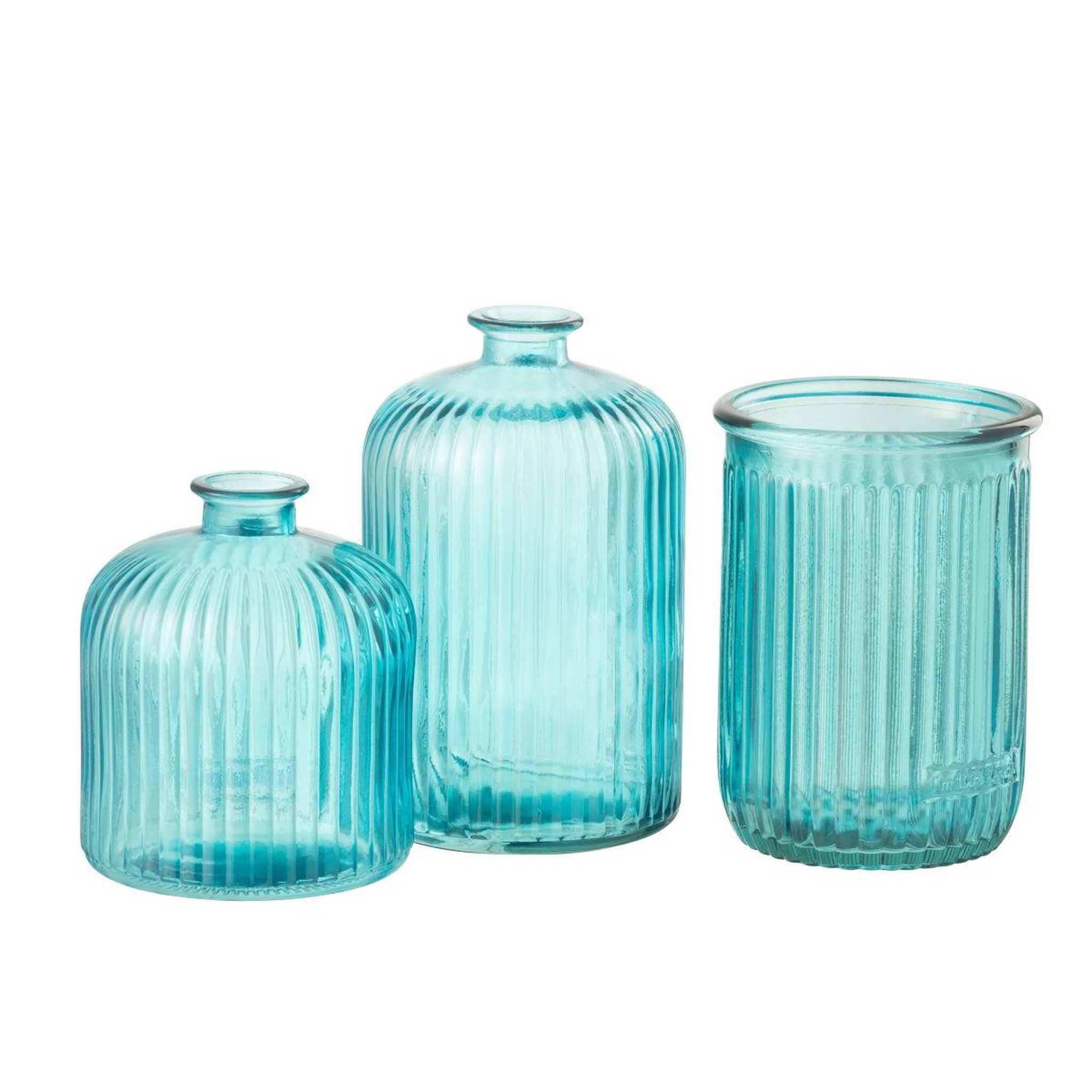 Voir la diapositive 2 : J-LINE Vase design en verre  stripe  20cm bleu aqua