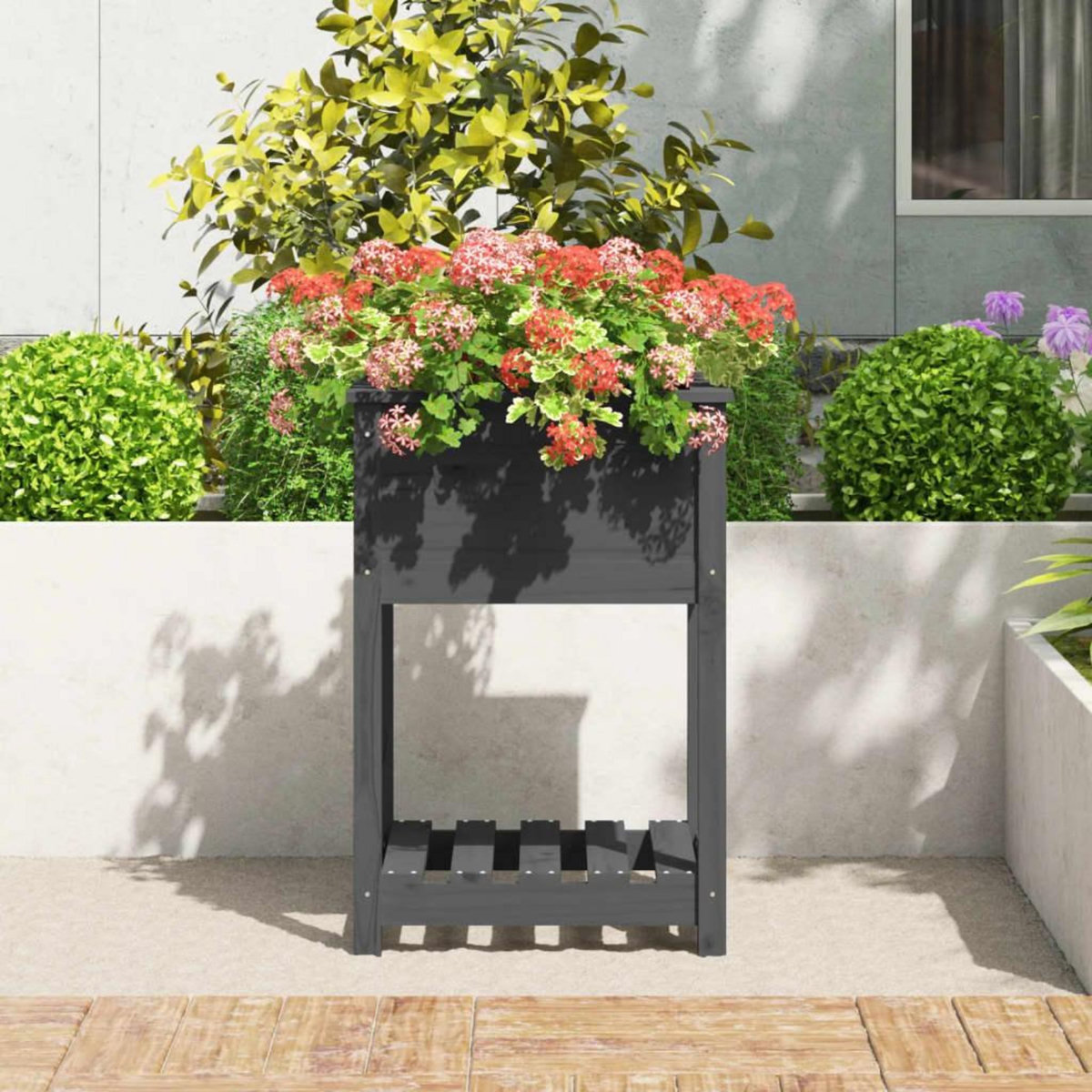 VIDAXL Jardiniere avec etagere Gris 54x54x81 cm Bois massif de pin