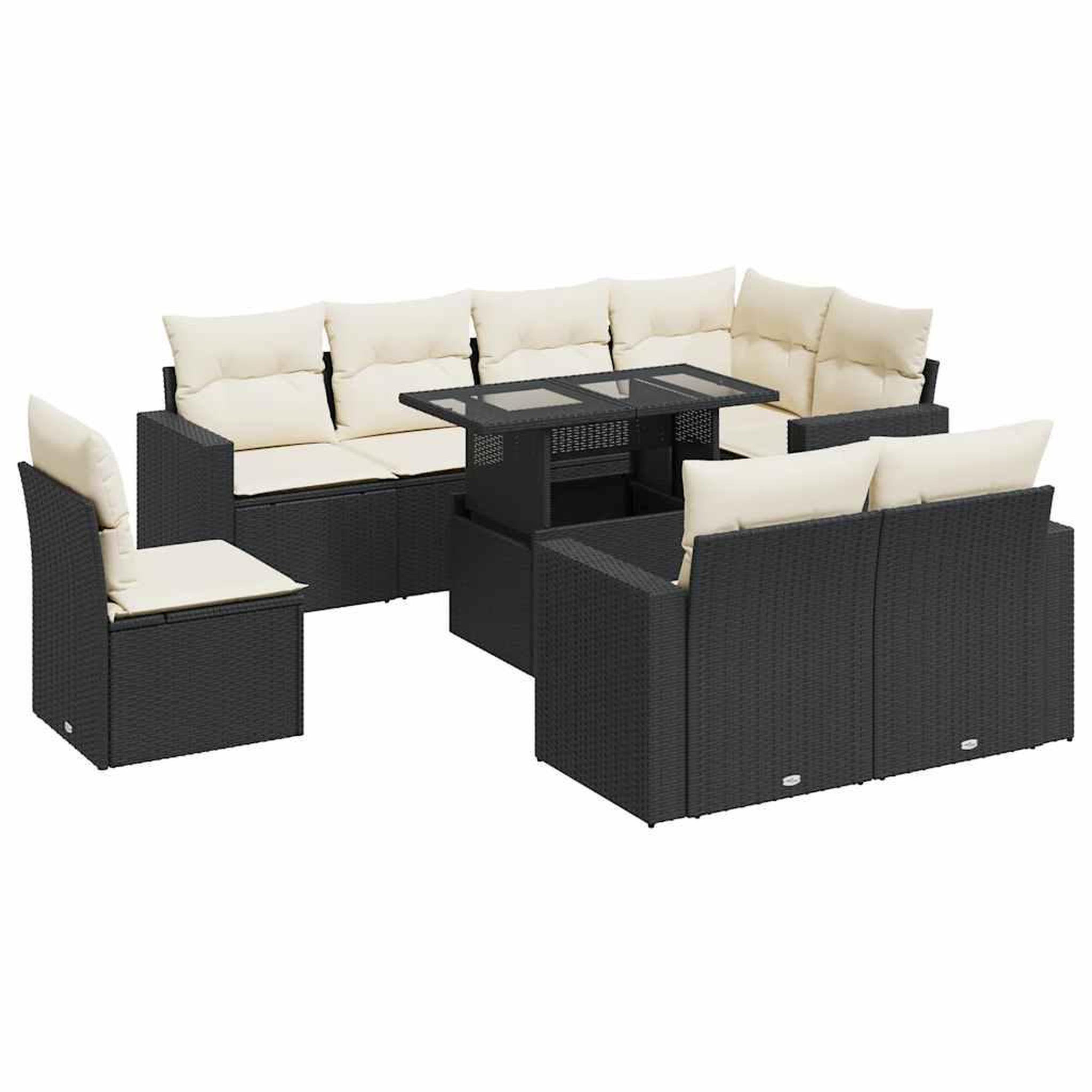 Voir la diapositive 2 : VIDAXL Salon de jardin 9 pcs avec coussins noir resine tressee