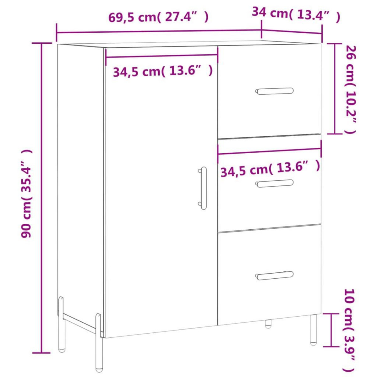 VIDAXL Buffet blanc 69,5x34x90 cm bois d'ingenierie