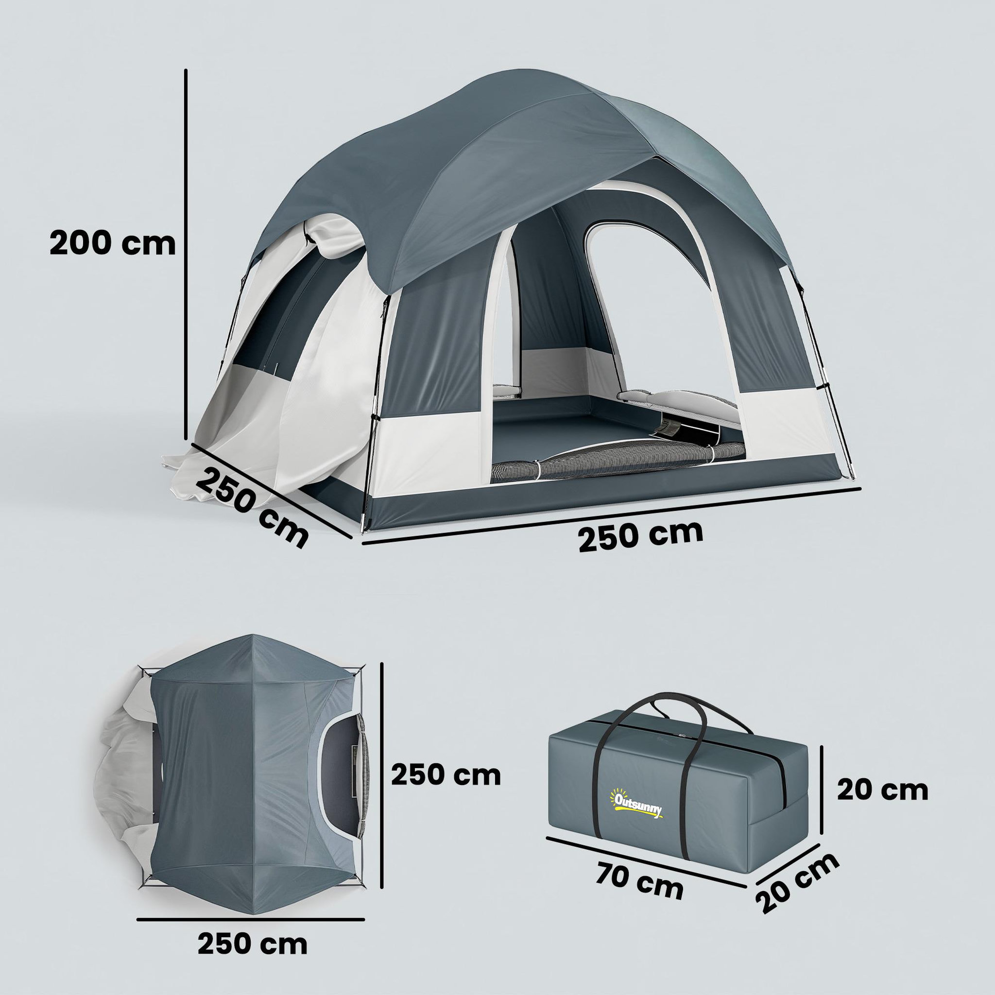 Voir la diapositive 3 : OUTSUNNY Tente de camping 2-4 personnes tente de voiture 2 en 1 bleu foncé