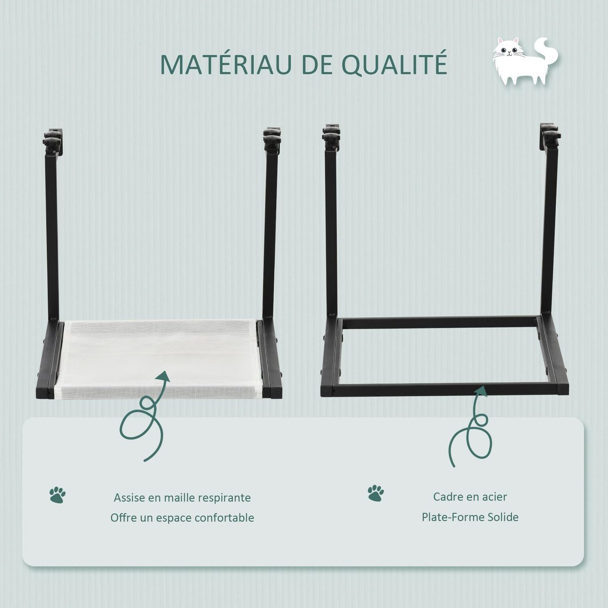 PAWHUT Arbre à chat mural design - étagère murale pour chat - hamac radiateur chat - armature avec fixation réglable - acier noir PVC polyester crème