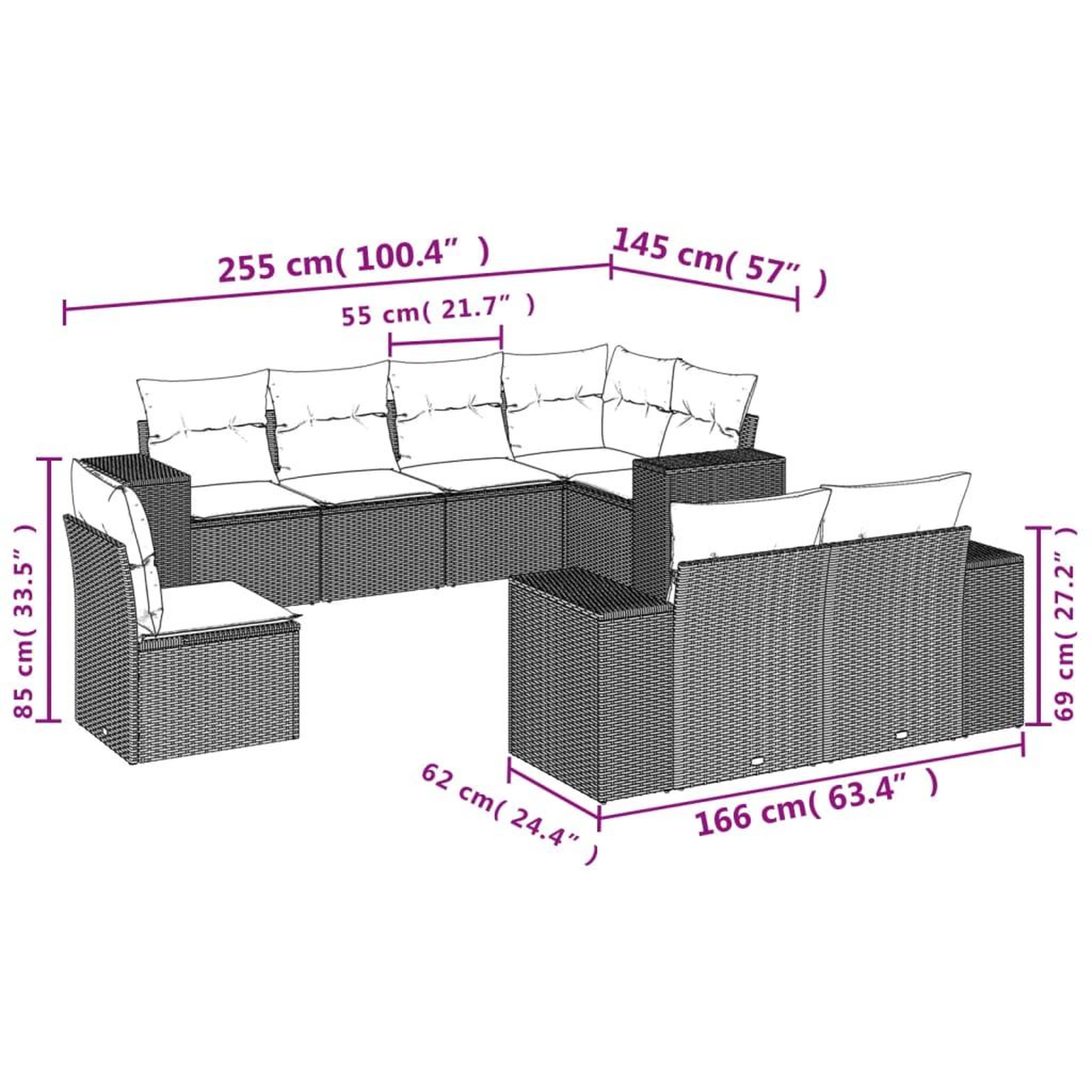 Voir la diapositive 6 : VIDAXL Salon de jardin 8 pcs avec coussins noir resine tressee