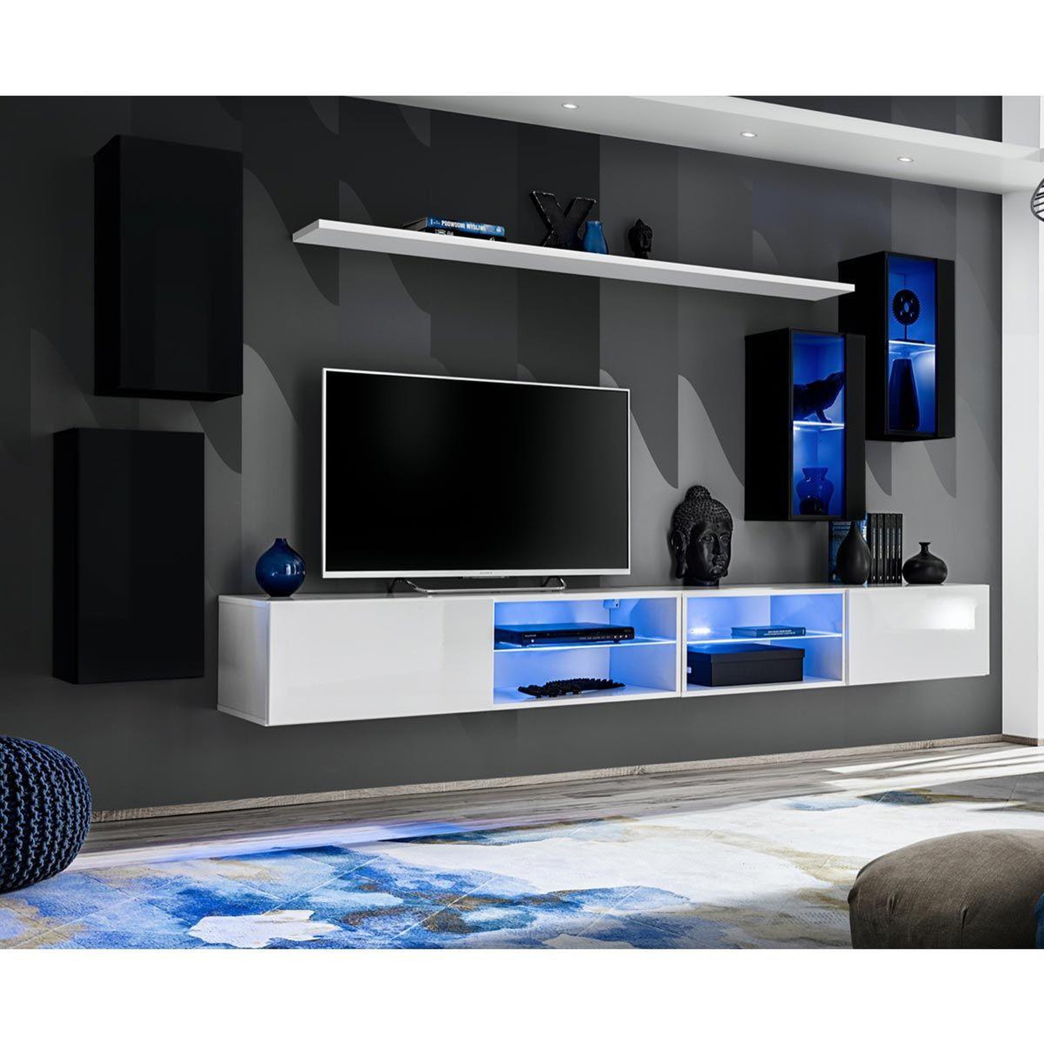 Paris Prix Ensemble meuble tv design  switch xxv  280cm noir & blanc