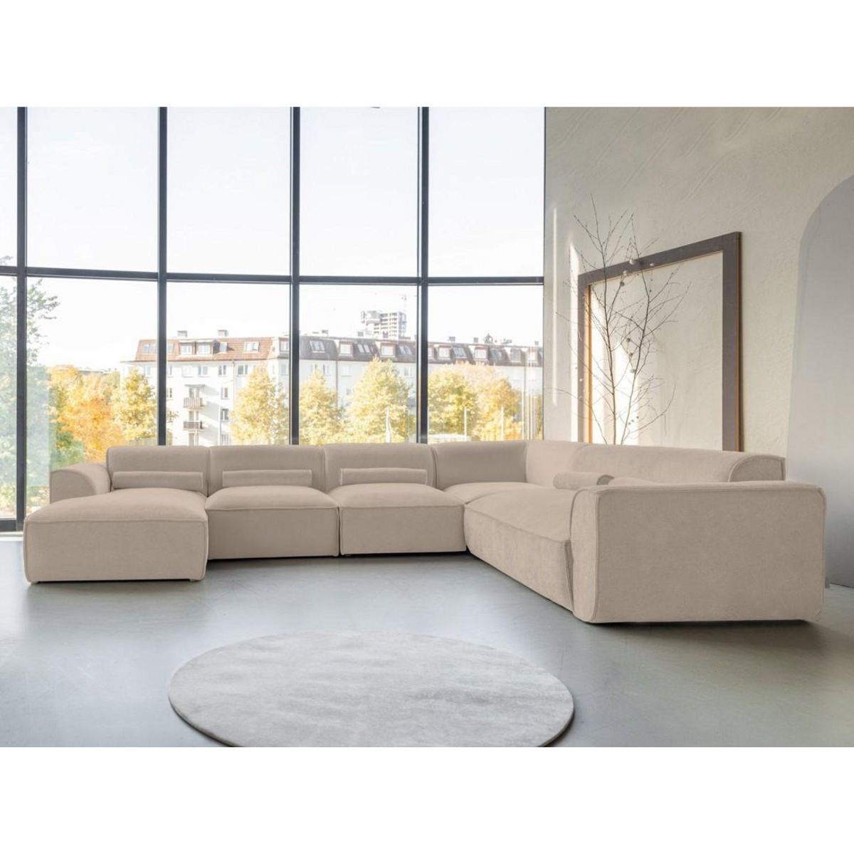 BEST MOBILIER Felix - canapé modulable panoramique d'angle droit 7 places en tissu texturé