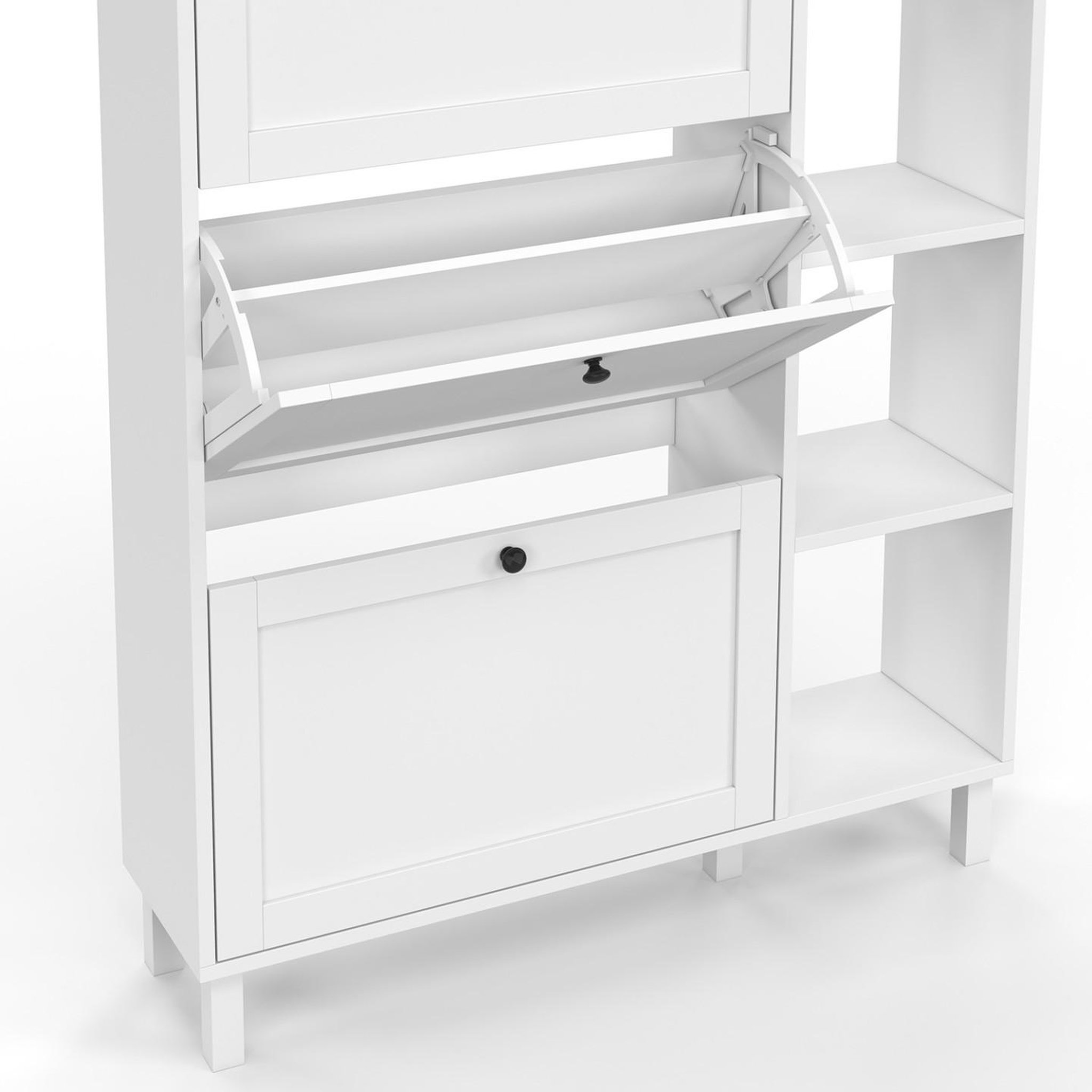 Voir la diapositive 6 : ID MARKET Meuble à chaussures 18 paires achille 3 portes blanc et plateau bois avec étagère