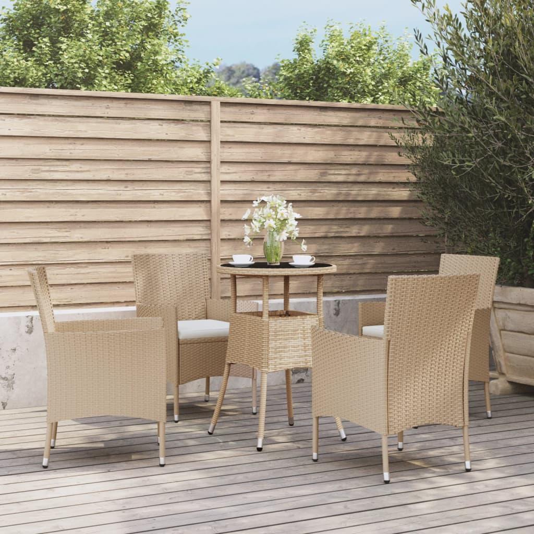 VIDAXL Ensemble de bistro de jardin 5 pcs coussins beige poly rotin