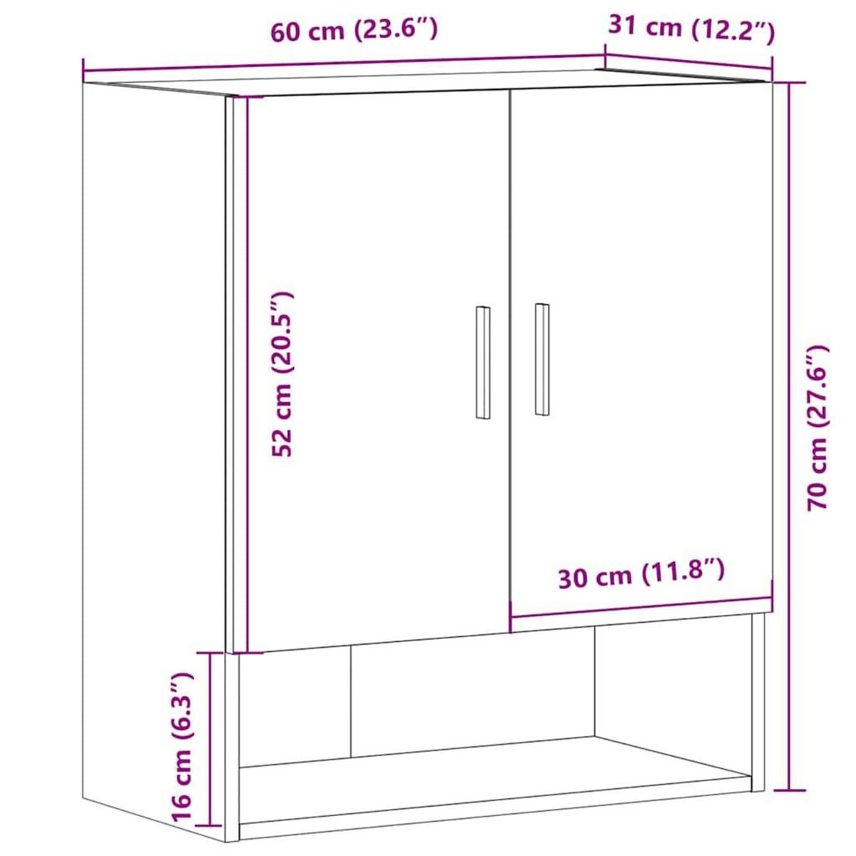 VIDAXL Armoire murale chene artisanal 60x31x70 cm bois d'ingenierie