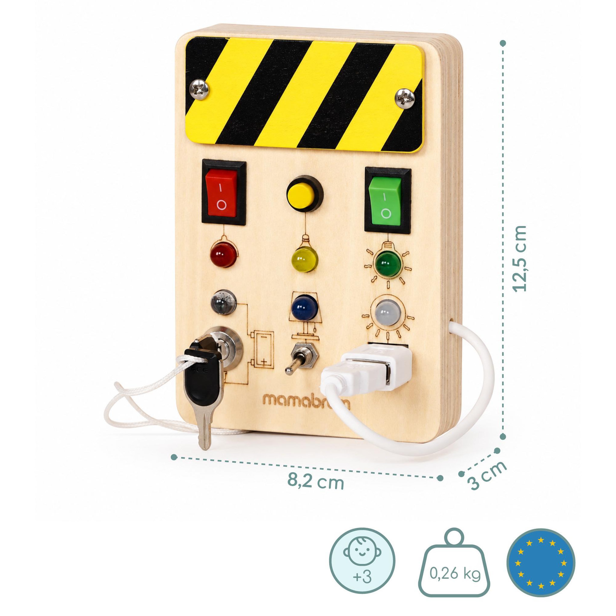 Voir la diapositive 3 : MAMABRUM Mini Planche de Manipulation Bois, Tablette D'activités Électrique avec interrupteurs clé prise USB