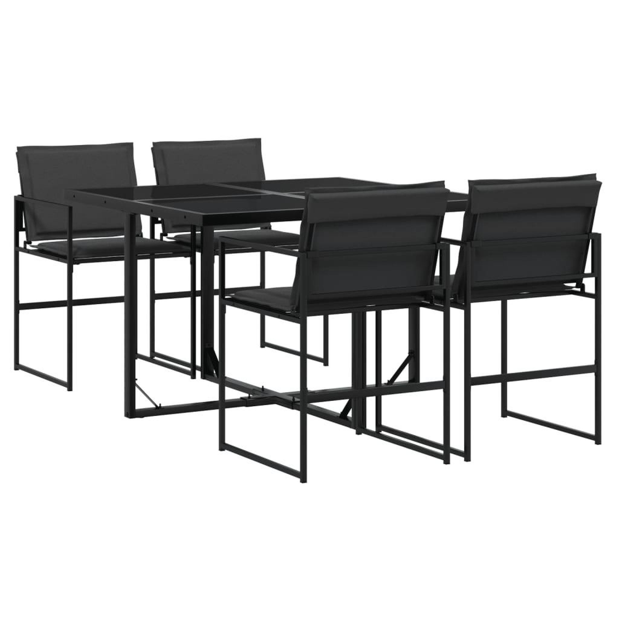 Voir la diapositive 2 : VIDAXL Ensemble a manger de jardin avec coussins 5 pcs noir textilene