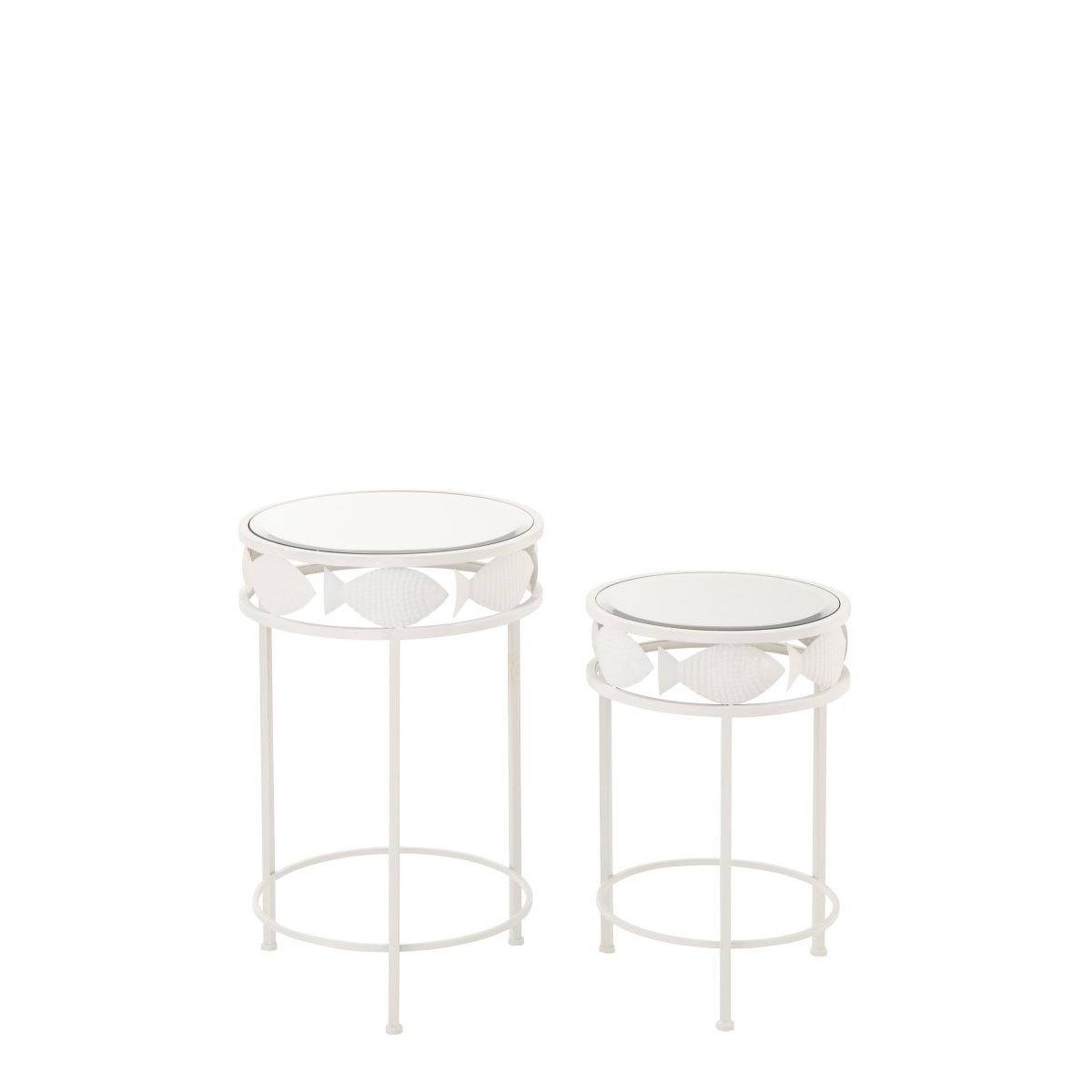 Voir la diapositive 2 : J-LINE Lot de 2 tables d'appoint  poisson  59cm blanc