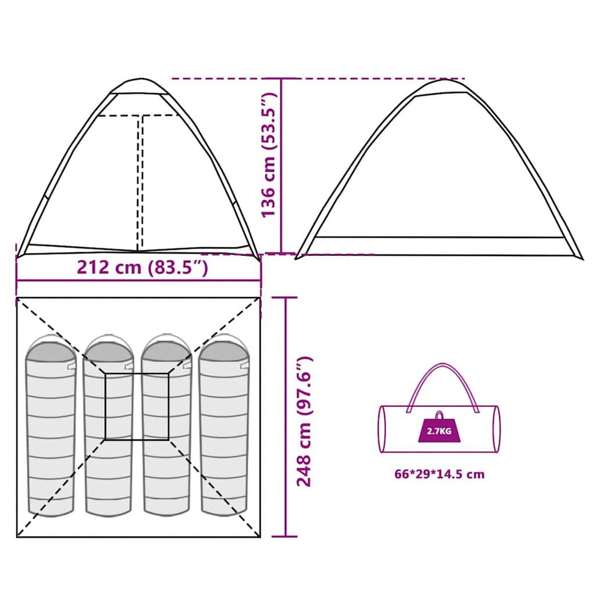 Voir la diapositive 6 : VIDAXL Tente de camping a dome 4 personnes vert olive impermeable