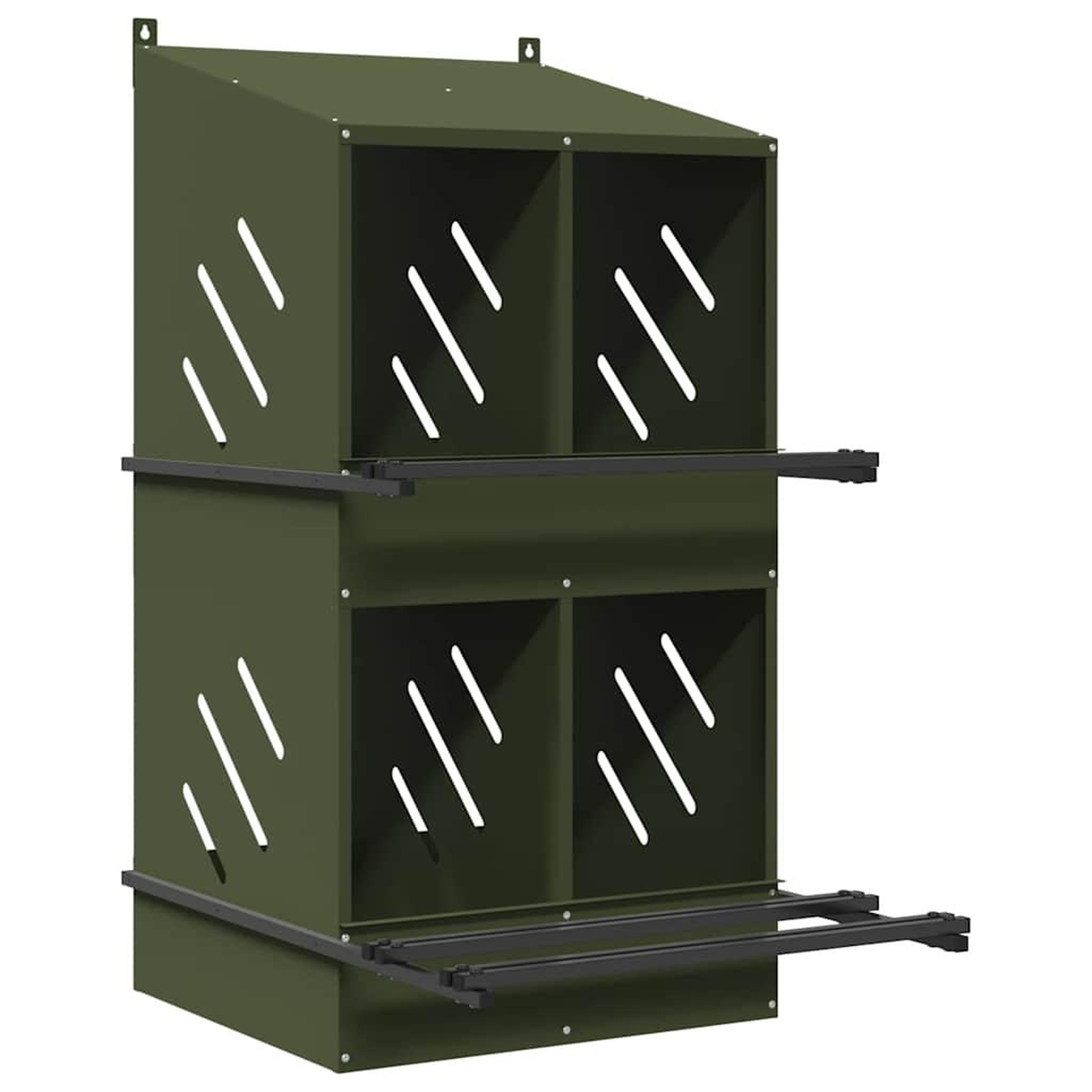 Voir la diapositive 2 : VIDAXL Nichoir a poules avec 4 compartiments vert olive metal