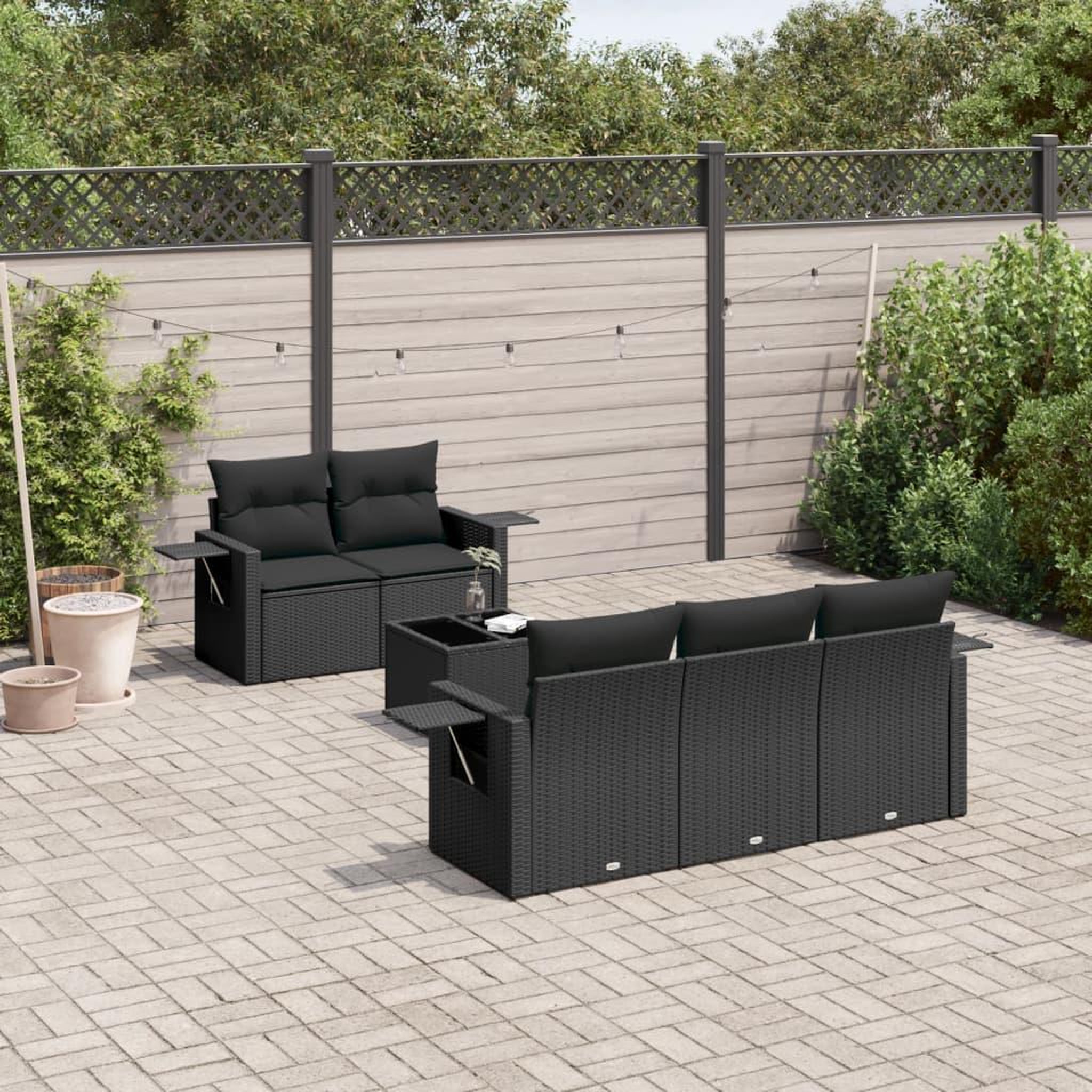 VIDAXL Salon de jardin 6 pcs avec coussins noir resine tressee