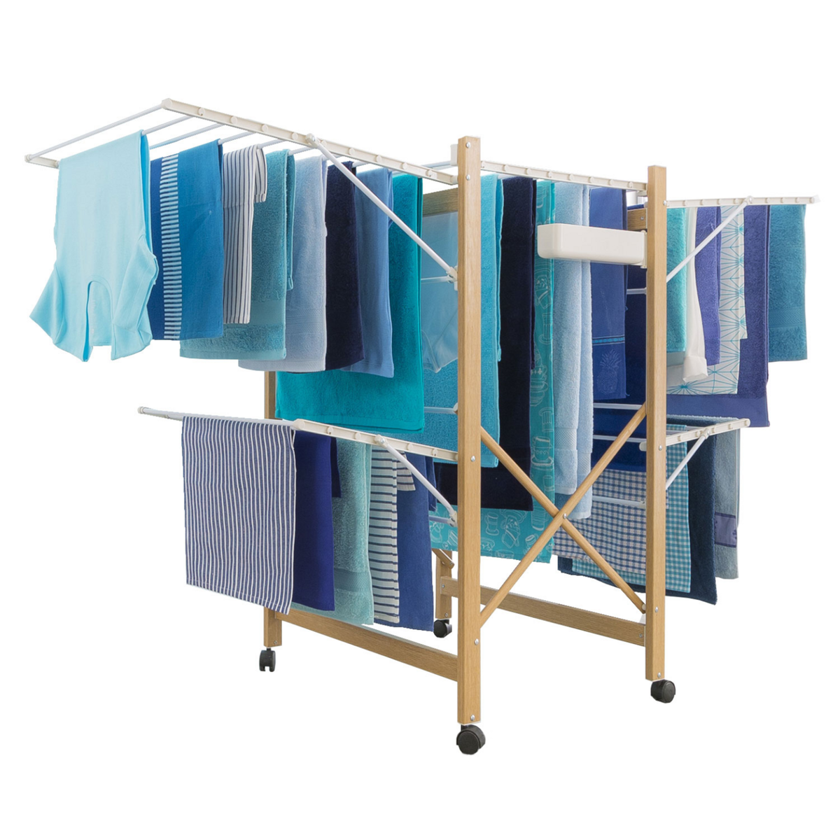 ID MARKET Séchoir à linge pliable DELUXE capacité 27M blanc et effet bois