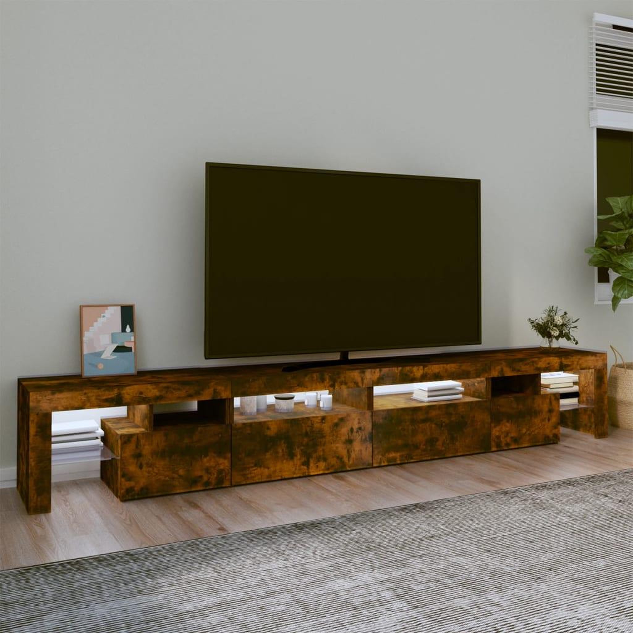Voir la diapositive 3 : VIDAXL Meuble TV avec lumieres LED Chene fume 260x36,5x40 cm