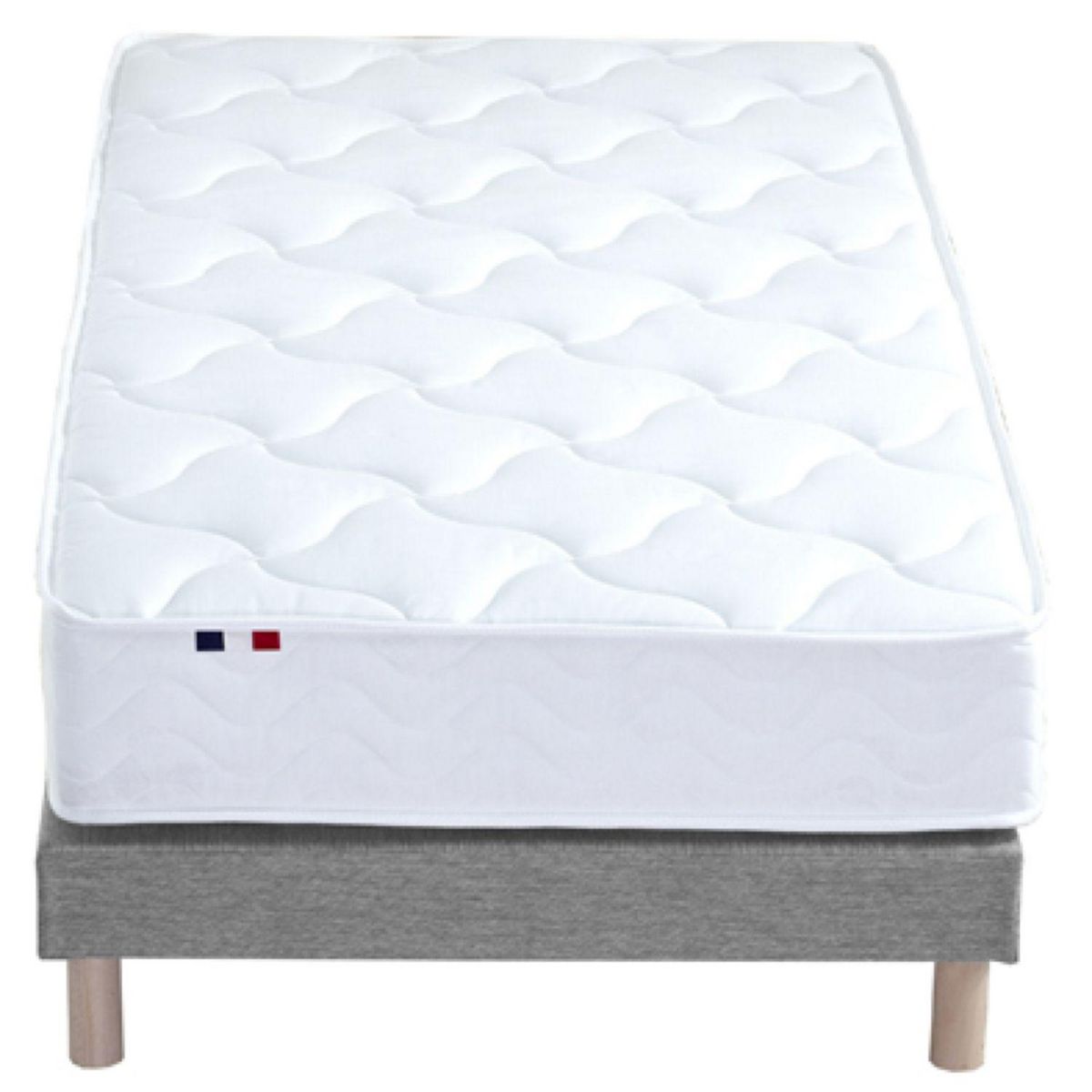 Ensemble literie matelas 378 ressorts ensachés + sommier tapissier gris chiné 90x190 cm ASTRE