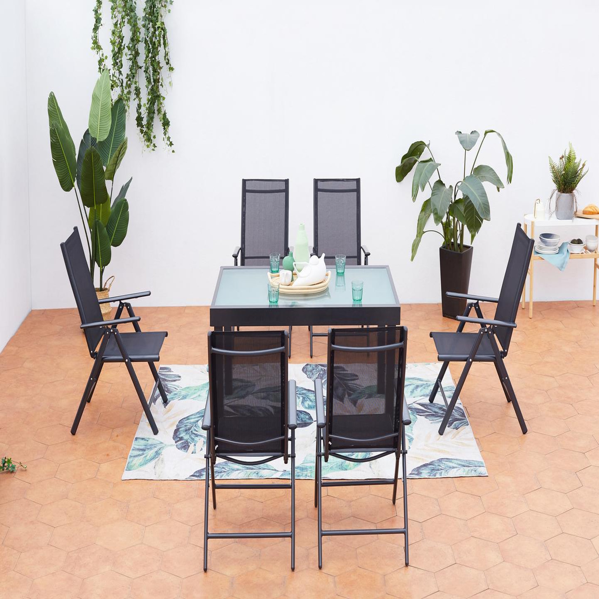 Voir la diapositive 3 : CONCEPT USINE Table de jardin extensible et 6 fauteuils en alu et toile PVC BRESCIA