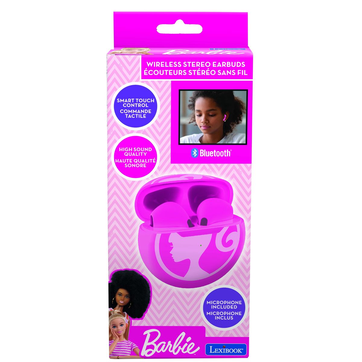 Lexibook Écouteurs sans fil Bluetooth Barbie avec étui de chargement et de rangement
