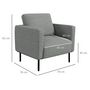 Voir la diapositive 3 : HOMCOM Fauteuil style contemporain grand confort piètement métal noir tissu toucher lin gris chiné