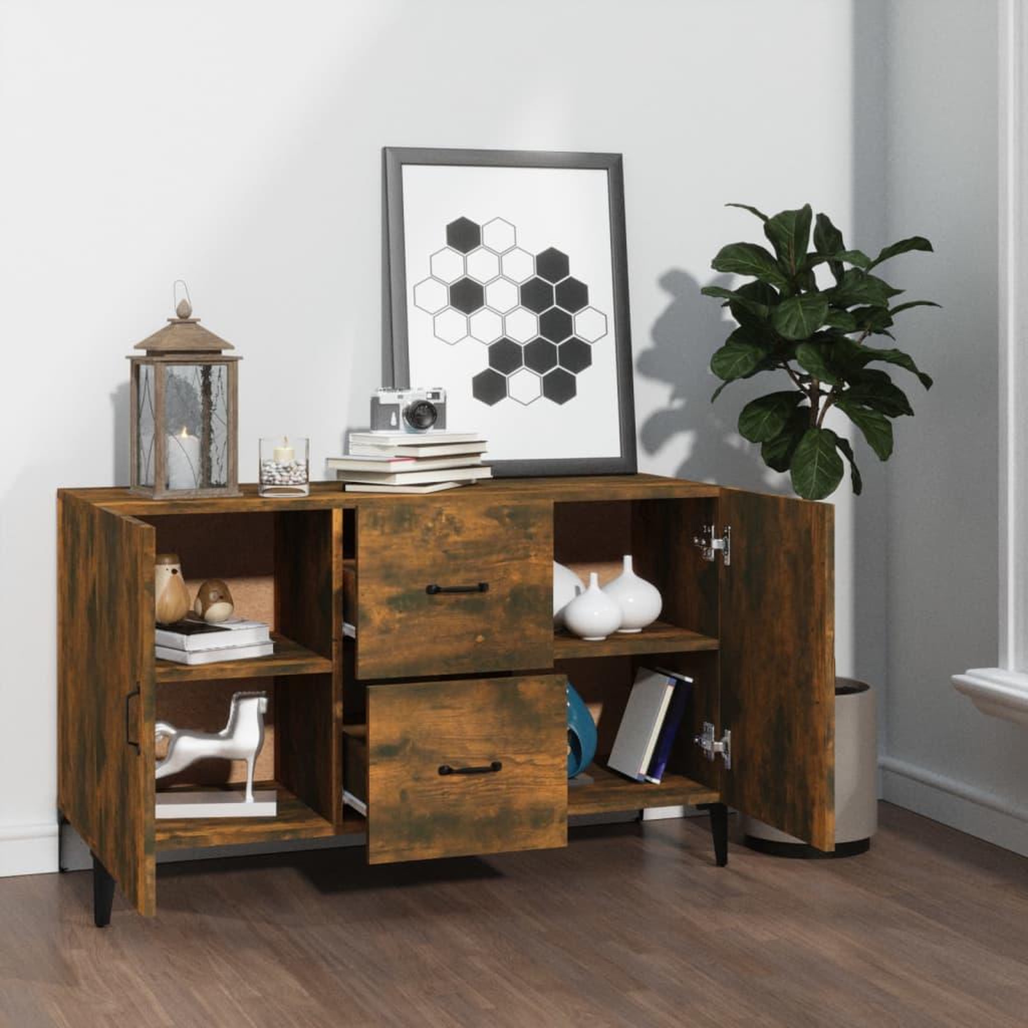 Voir la diapositive 3 : VIDAXL Buffet chene fume 100x36x60 cm bois d'ingenierie