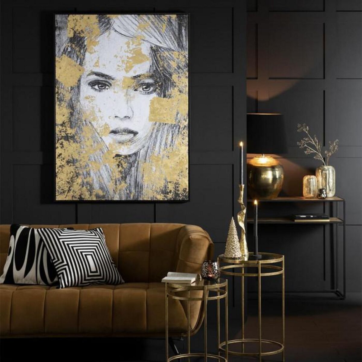 Paris Prix Tableau Déco  Visage  102x142cm Noir & Or
