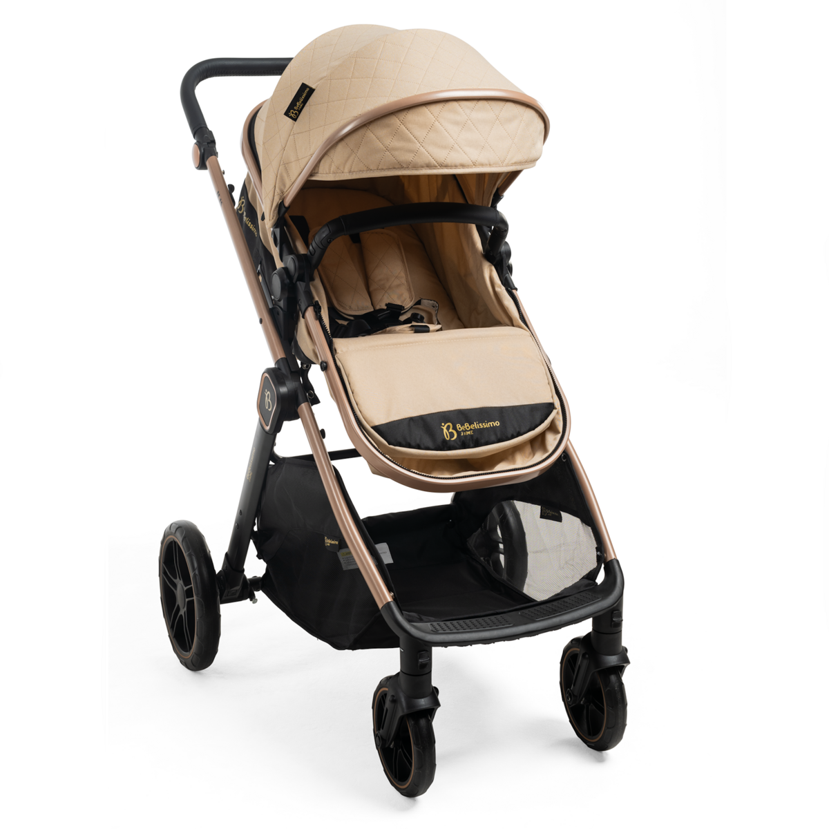 BEBELISSIMO Poussette combinée trio 3 en 1 - siège auto 0+ IRIS – nacelle – base Isofix - jambe de force – jusqu'à 22kg  - beige