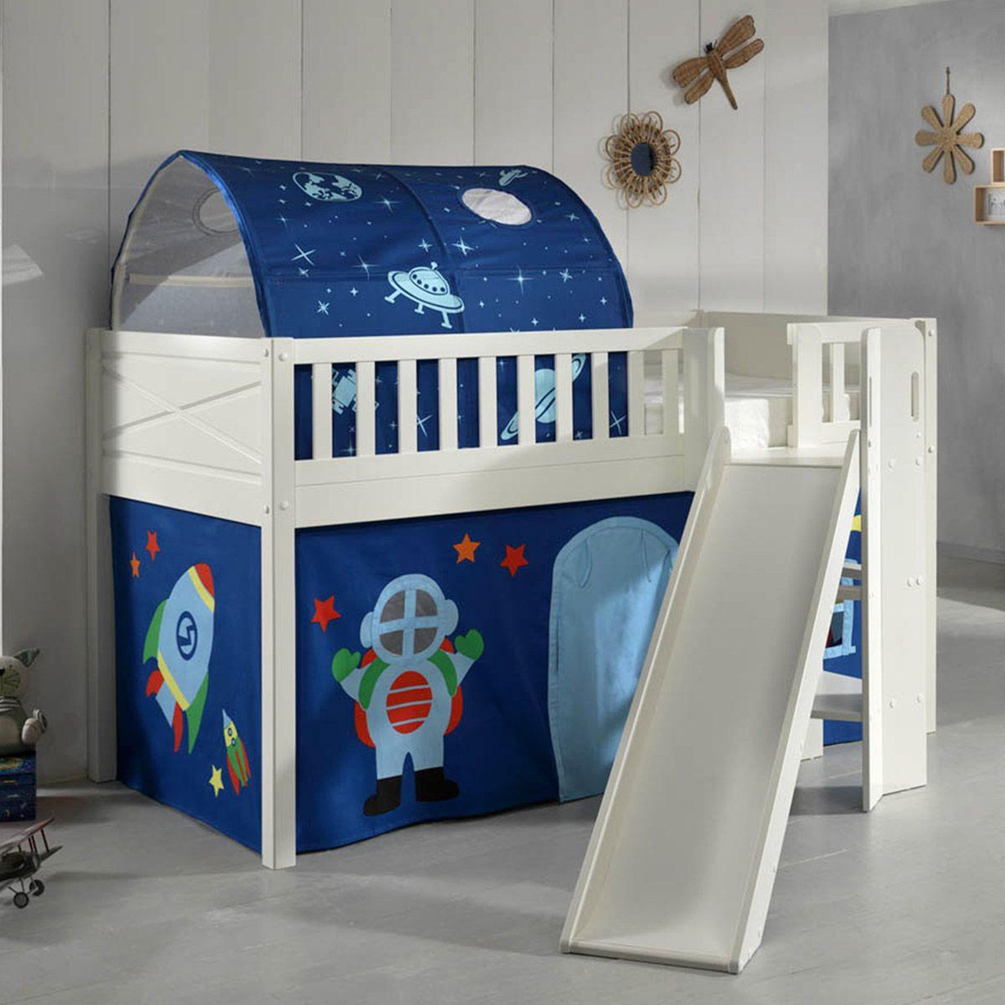 Voir la diapositive 6 : Paris Prix Lit enfant toboggan, tente & tunnel  scott astro  90x200cm blanc