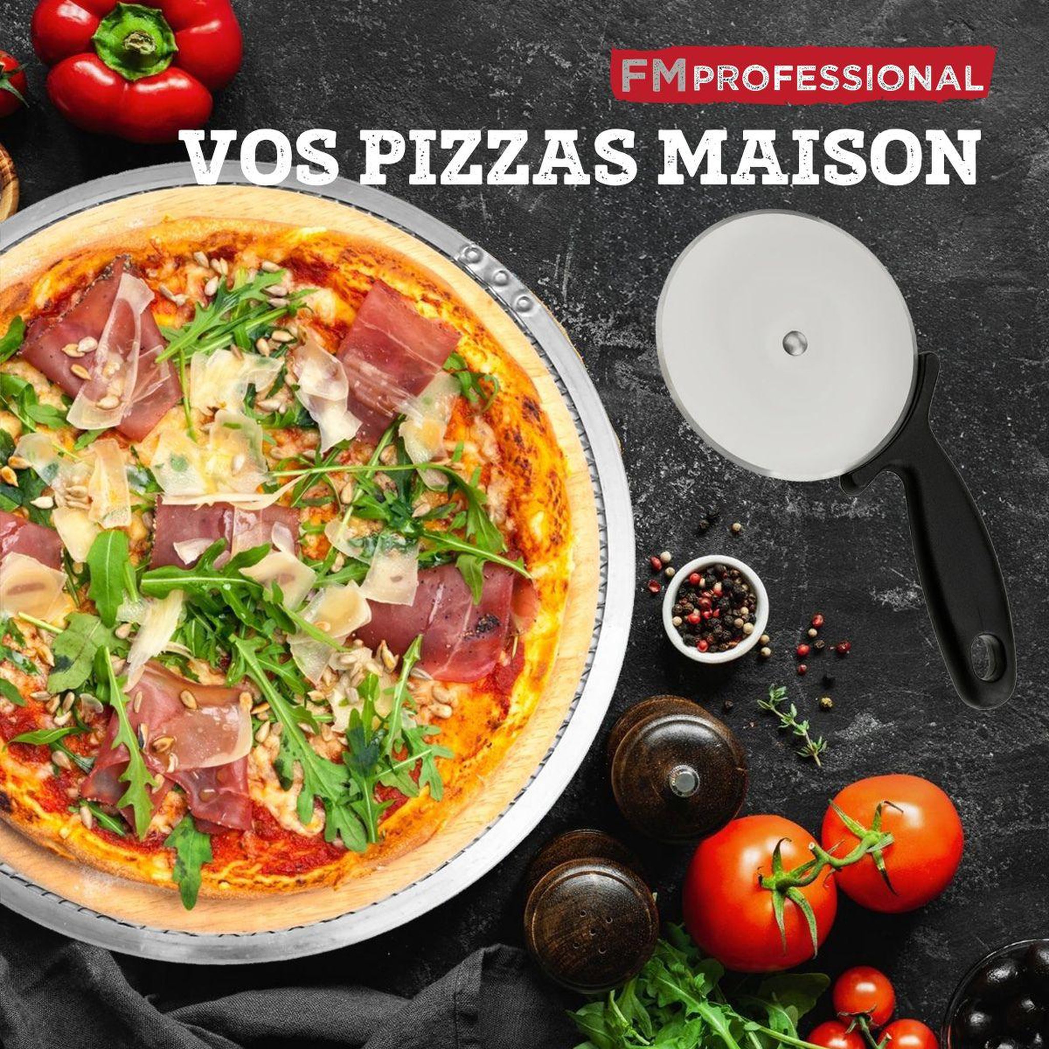 Voir la diapositive 2 : FM PROFESSIONAL Set de plaque à pizza et roulette FM Professionnal