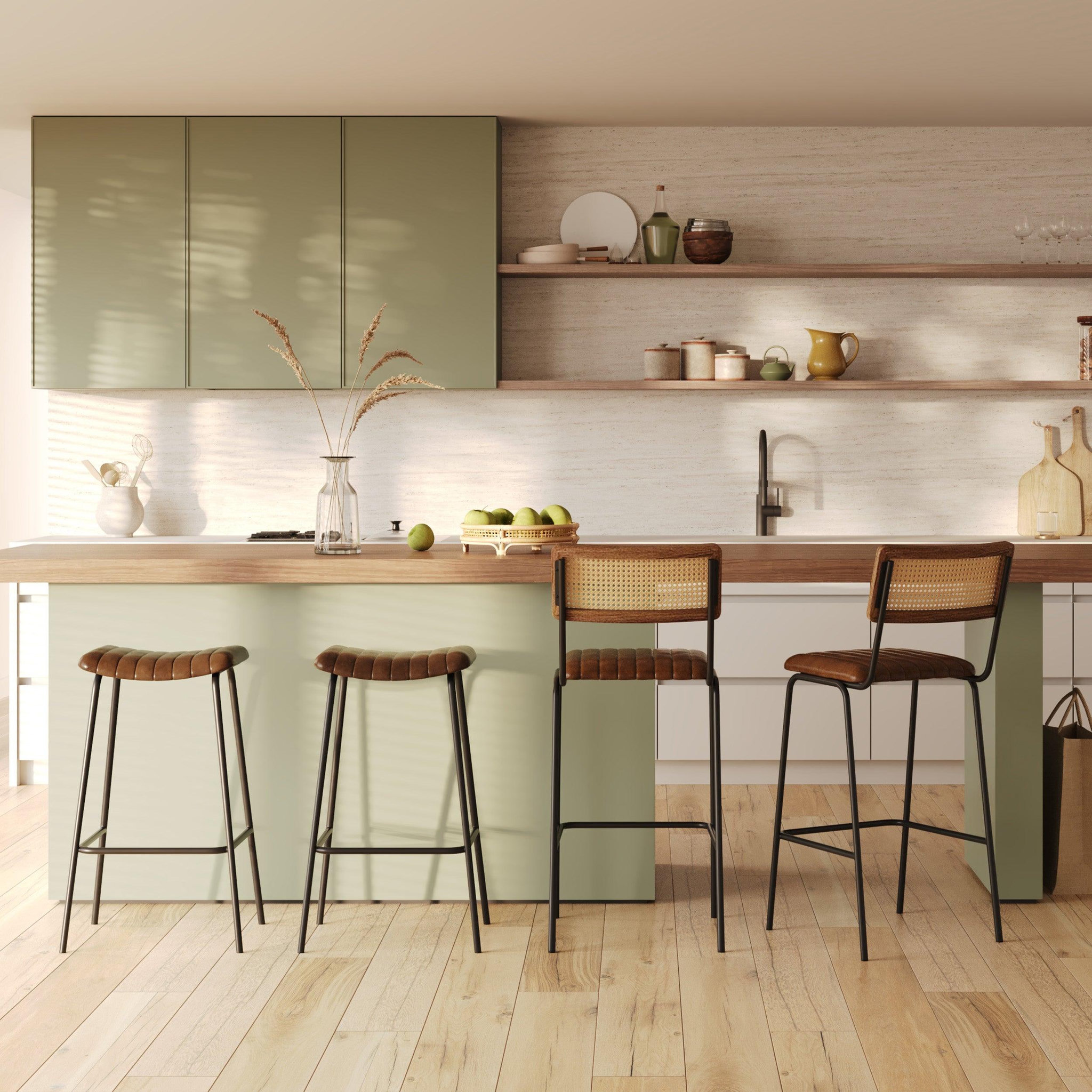 Voir la diapositive 6 : MAISON PAVANE Lot de 2 tabourets de bar 77 cm en cuir marron et pieds en métal-lupin