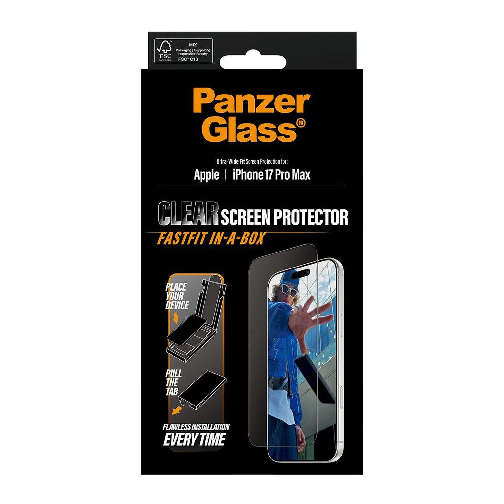 Voir la diapositive 3 : PANZERGLASS Protège écran iphone 17 pro max verre pose facile