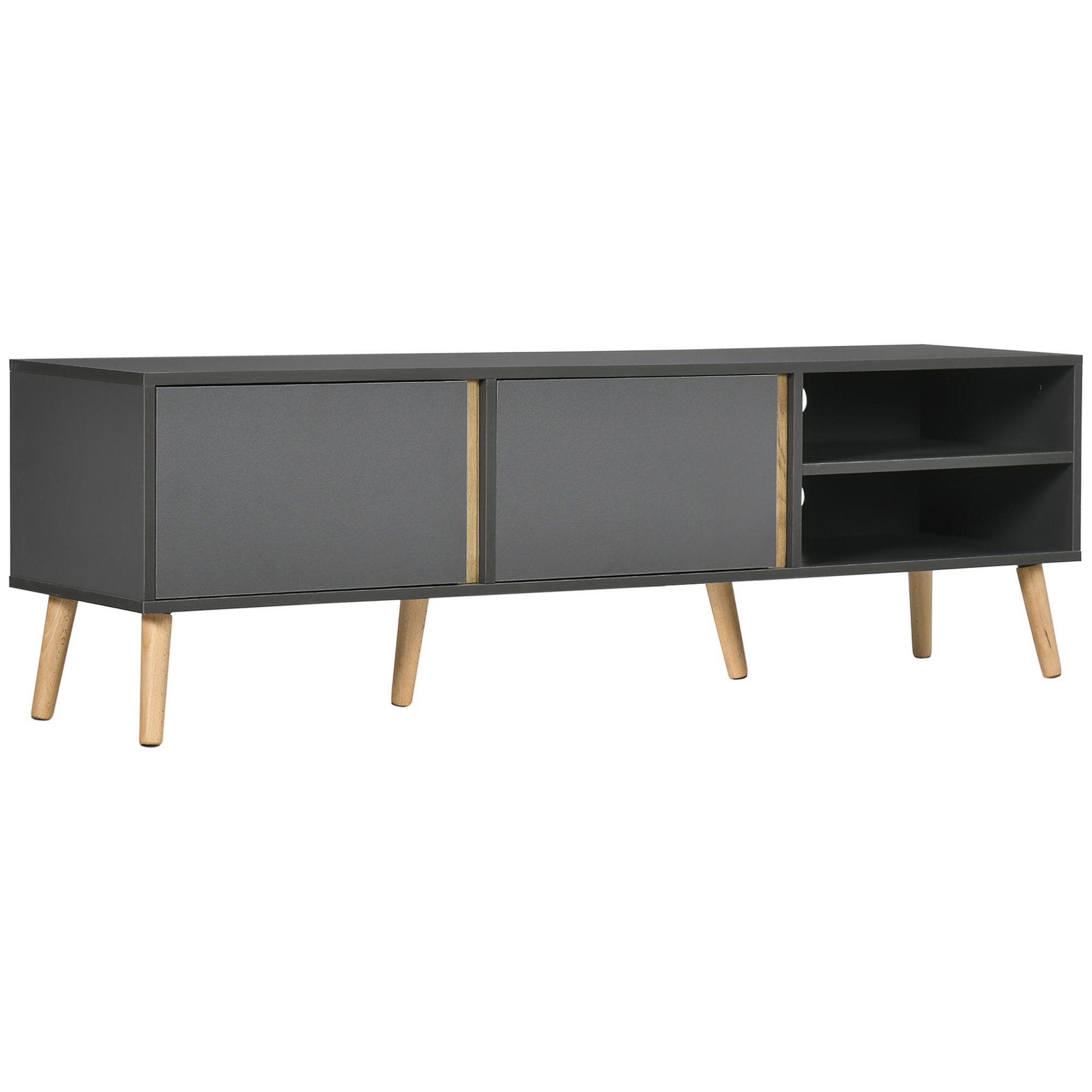 Voir la diapositive 2 : HOMCOM Meuble TV banc TV 2 portes 2 niches design scandinave panneaux particules gris aspect bois clair