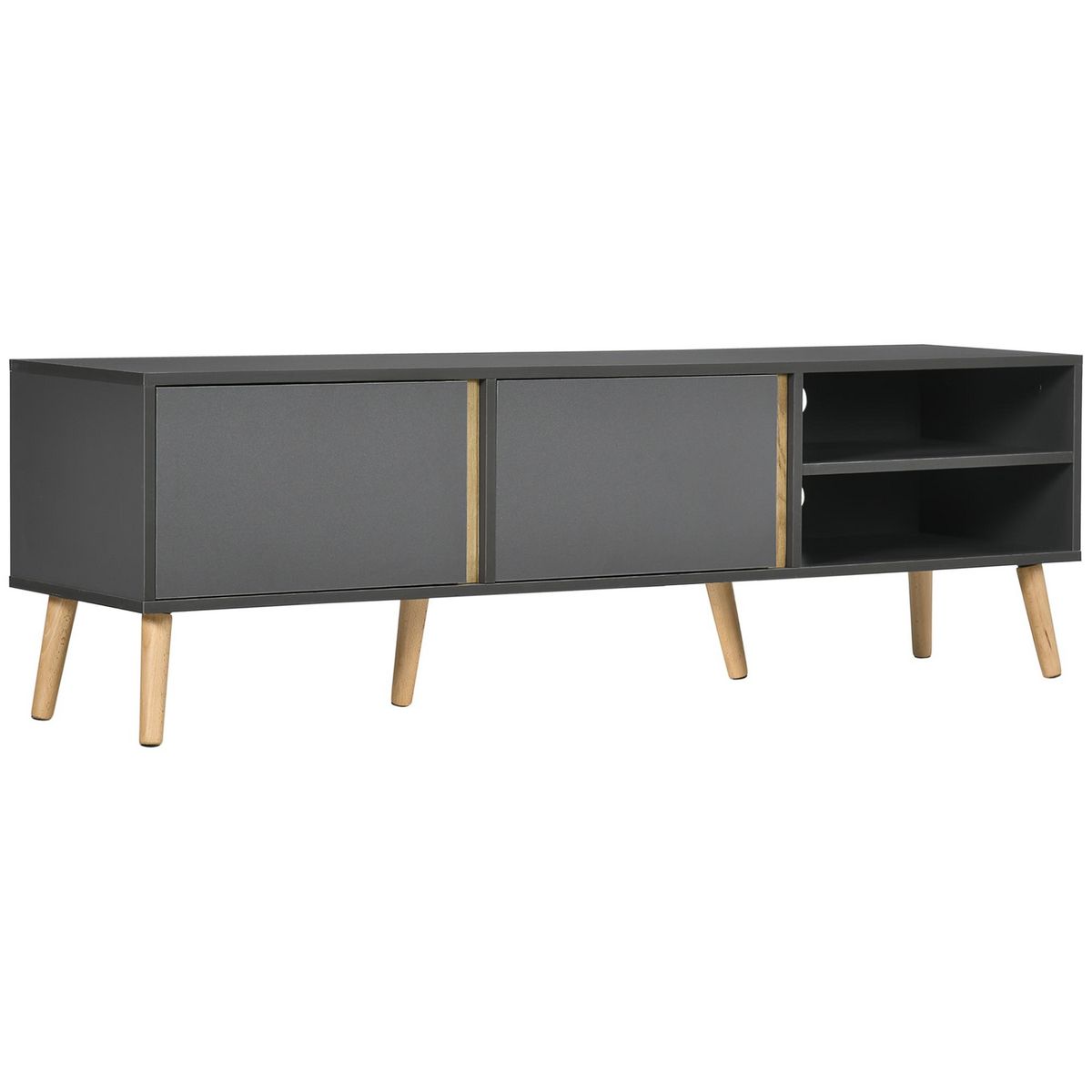 HOMCOM Meuble TV banc TV 2 portes 2 niches design scandinave panneaux particules gris aspect bois clair