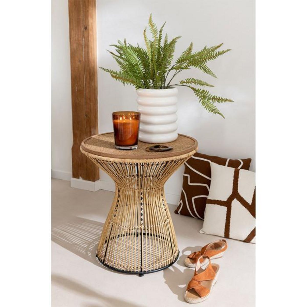Paris Prix Table d'Appoint Design en Bambou  Rainures  63cm Naturel