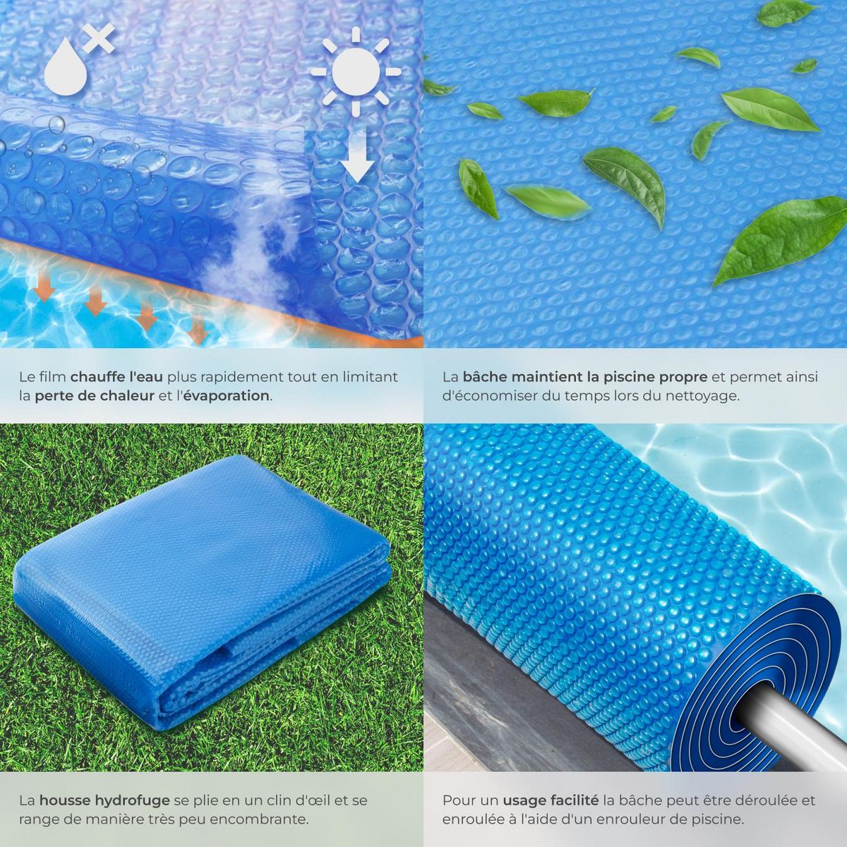 tectake Bâche de piscine Rectangulaire et Auto-flottant bleu Ø 455 cm