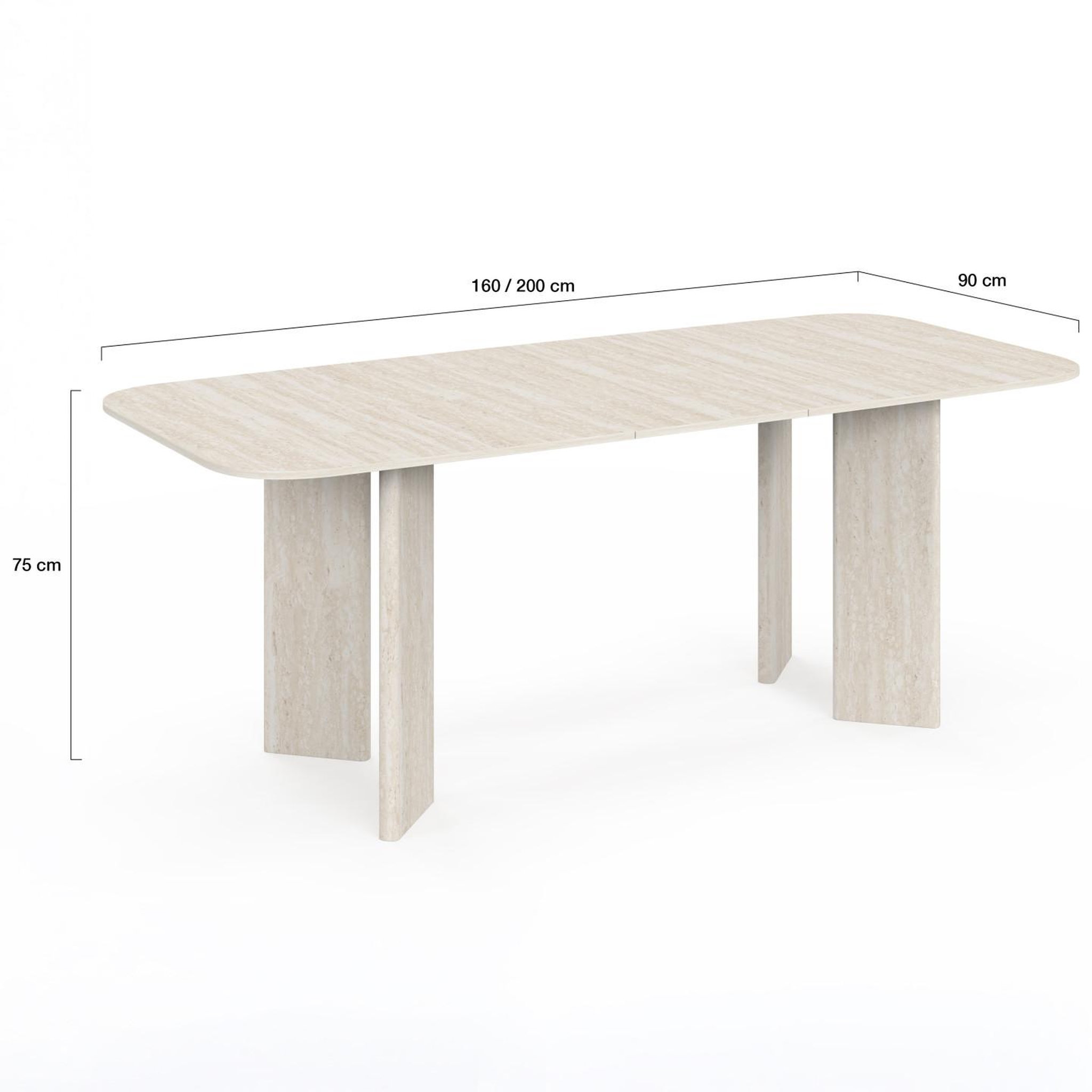 Voir la diapositive 6 : ID MARKET Table à manger extensible rectangulaire arrondie capucine 6-10 personnes 4 pieds design arrondi façon travertin 160-200 cm