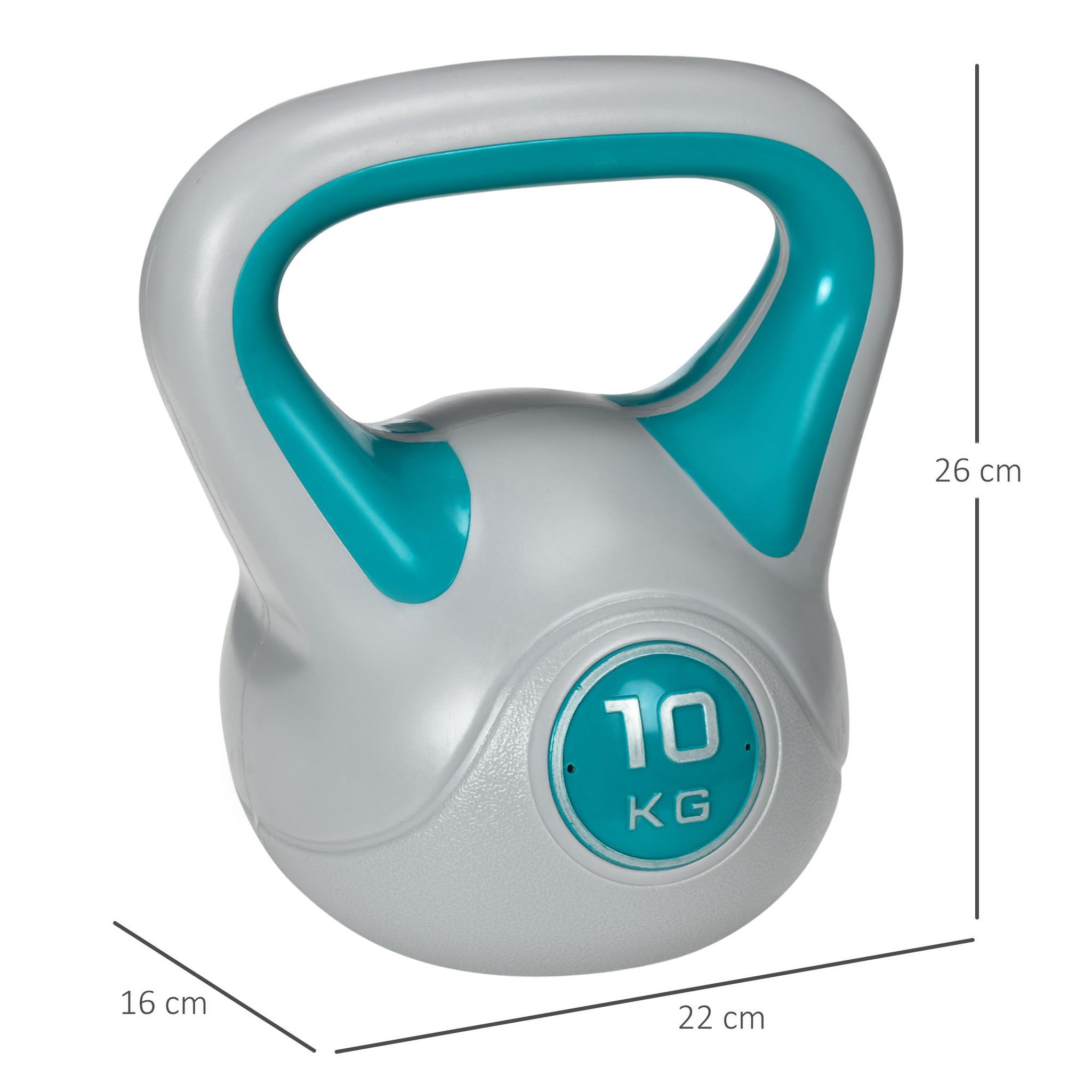 Voir la diapositive 3 : HOMCOM Kettlebell 10 kg - haltère boule - poignée ergonomique - pu gris bleu