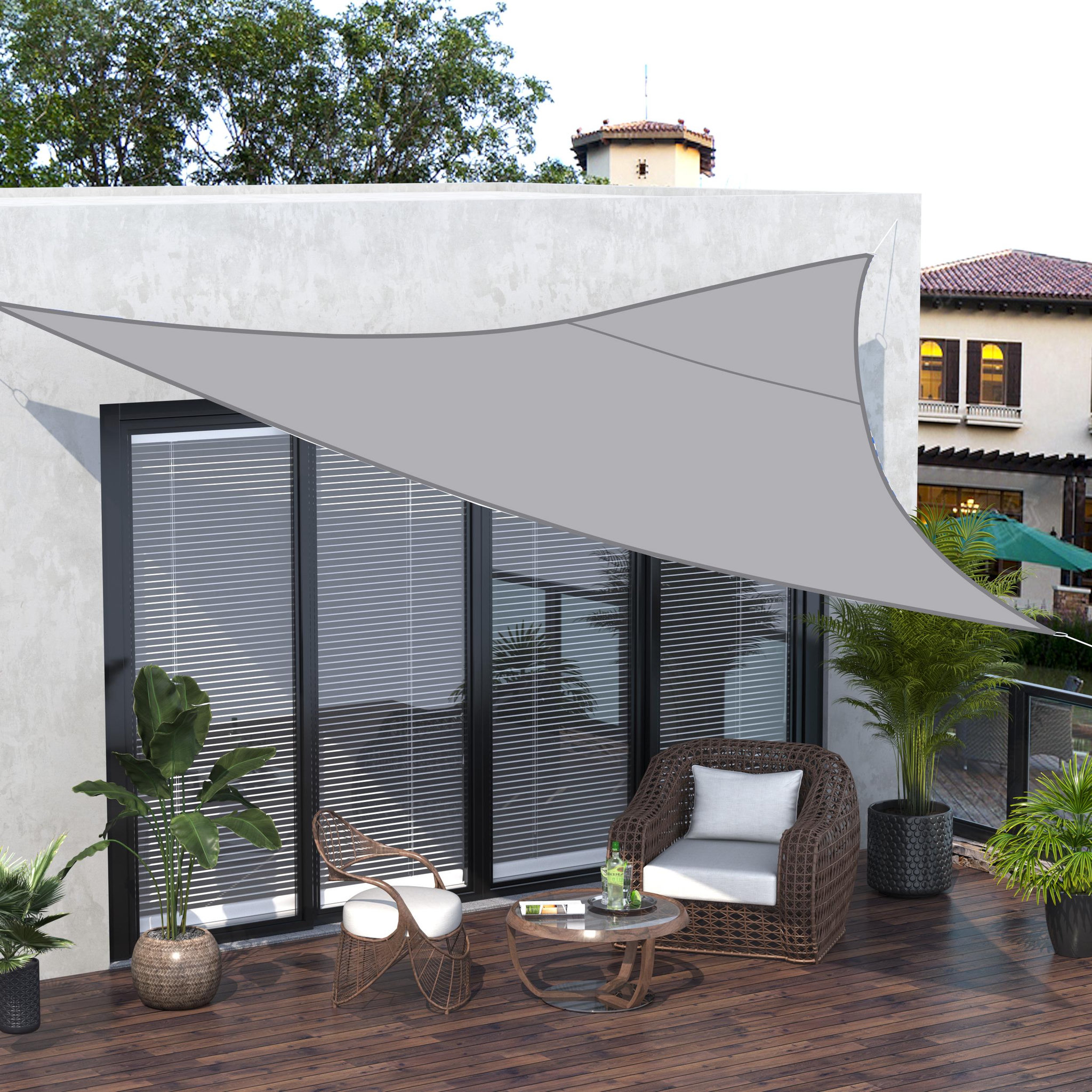 Voir la diapositive 2 : OUTSUNNY Voile d'ombrage triangulaire grande taille 6 x 6 x 6 m polyester imperméabilisé haute densité 160 g/m² gris clair