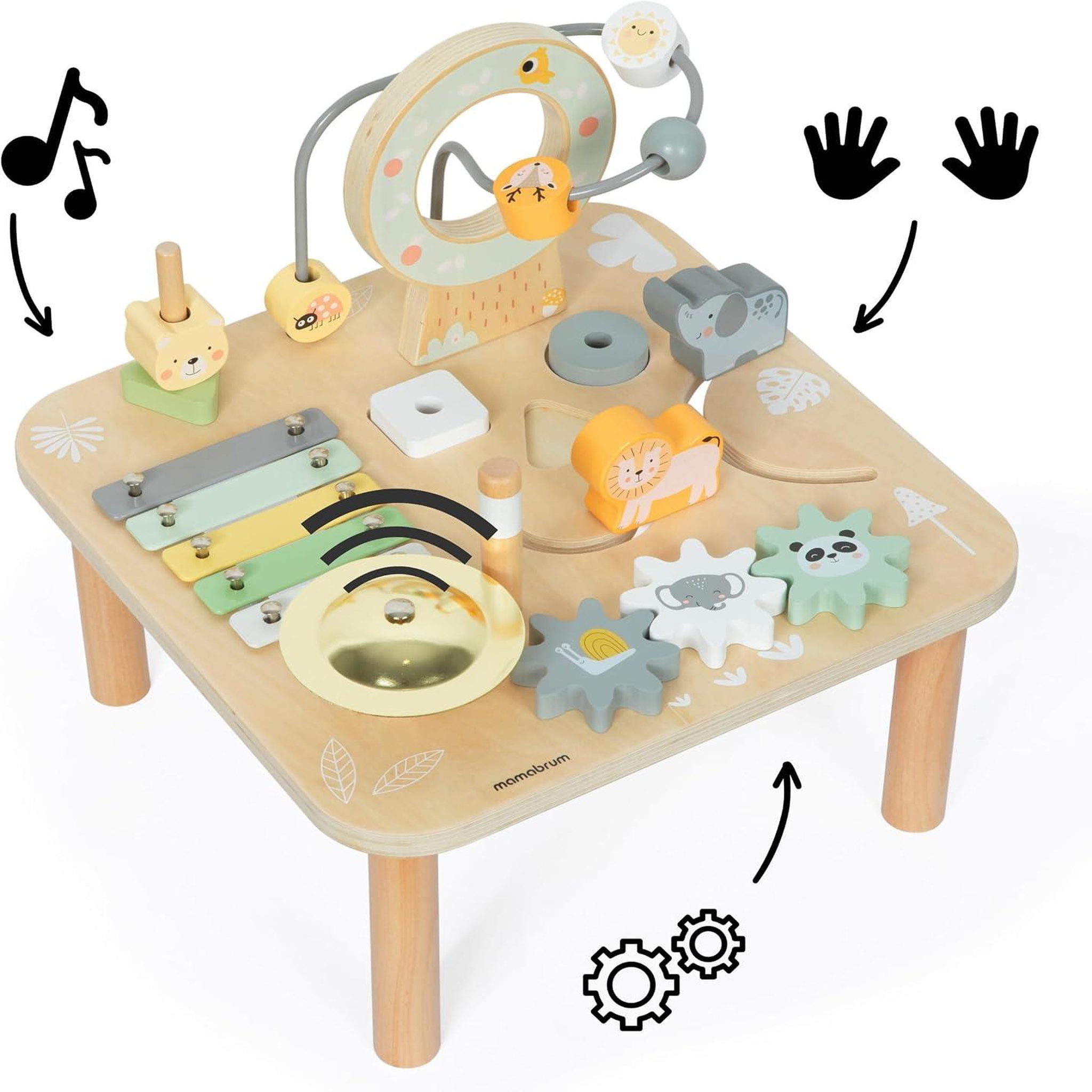 Voir la diapositive 5 : MAMABRUM Éveil Sensoriel Montessori en Bois, Table D'activités, Jeux Éducatif music, Cymbales, Puzzle