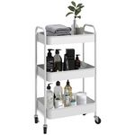 HOMCOM Desserte de cuisine style néo-rétro - 3 étagères - acier. Coloris disponibles : Bleu, Blanc