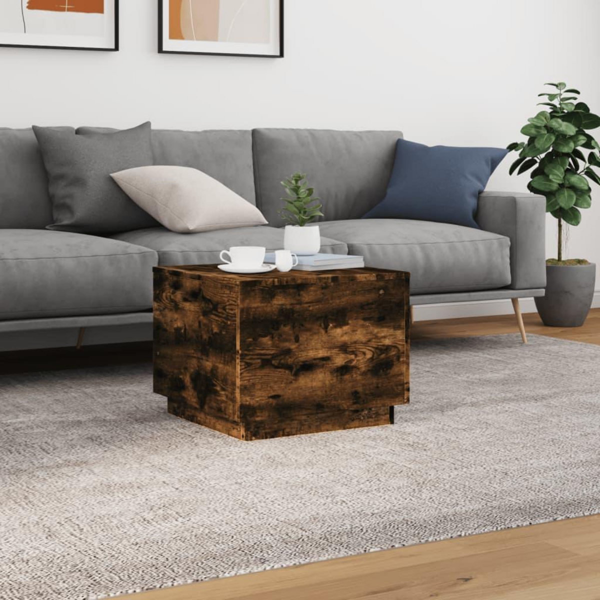 VIDAXL Table basse avec lumieres LED chene fume 50x50x40 cm